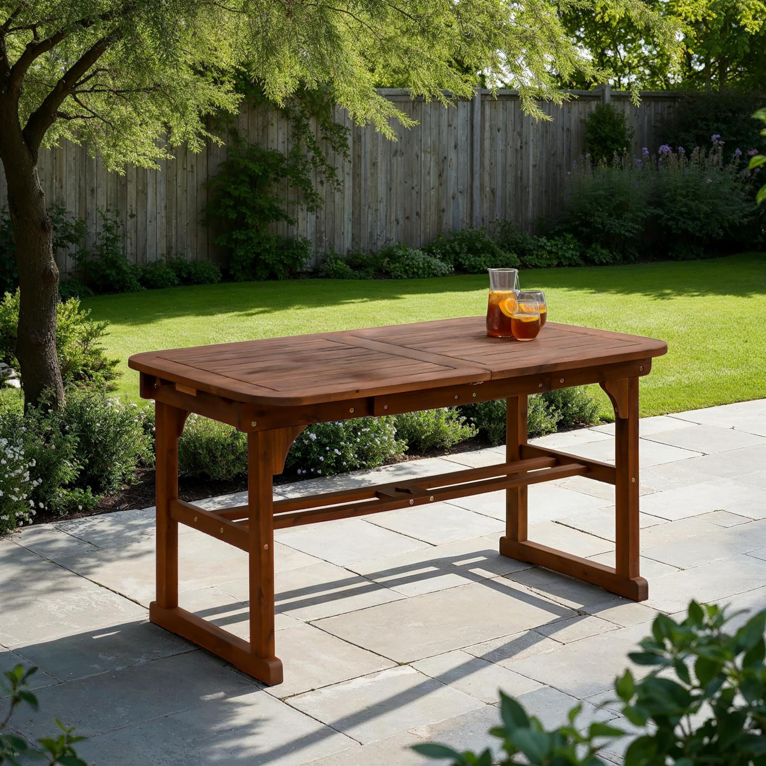 Walker Edison Maui Modern Solid Acacia Wood Slatted Patio Dining Table - 78 Inch Dark Brown Outdoor Furniture for Garden, Backyard, Poolside & Restaurant Dining
