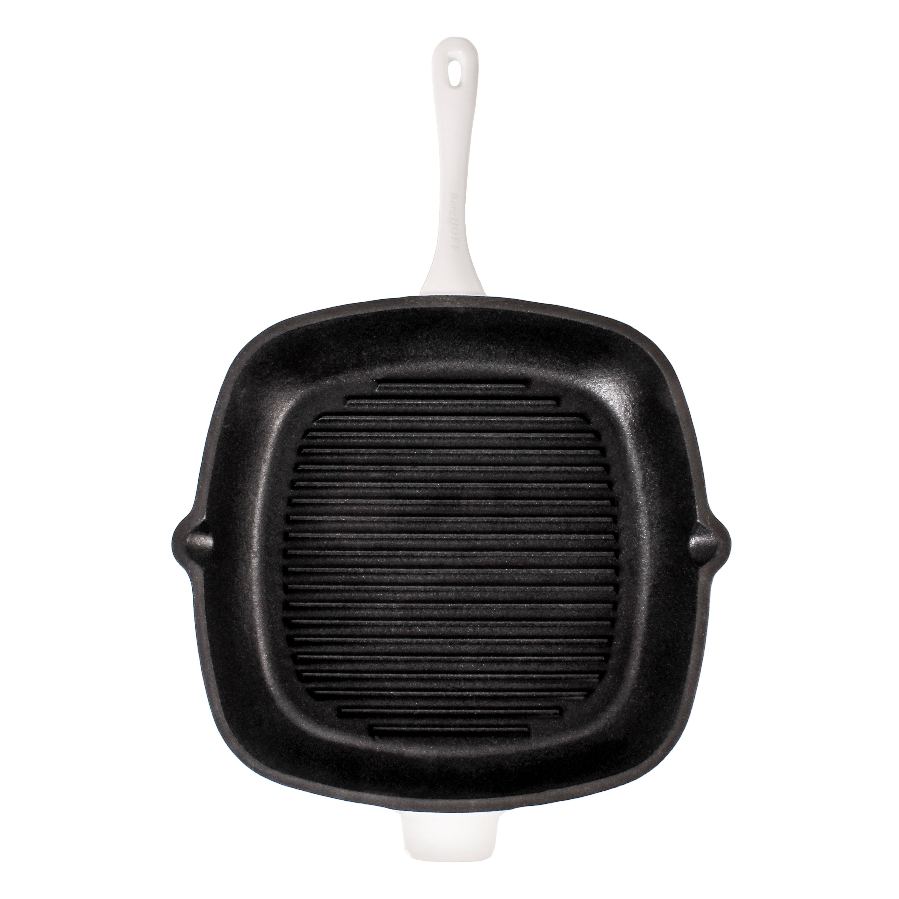 BergHOFF Neo 2-Piece Cast Iron Grill Pan Set with Steak Press - 11 Inch White Grill Pan for Stovetop & Oven Use - Perfect for BBQ, Steaks, Burgers & Indoor Grilling