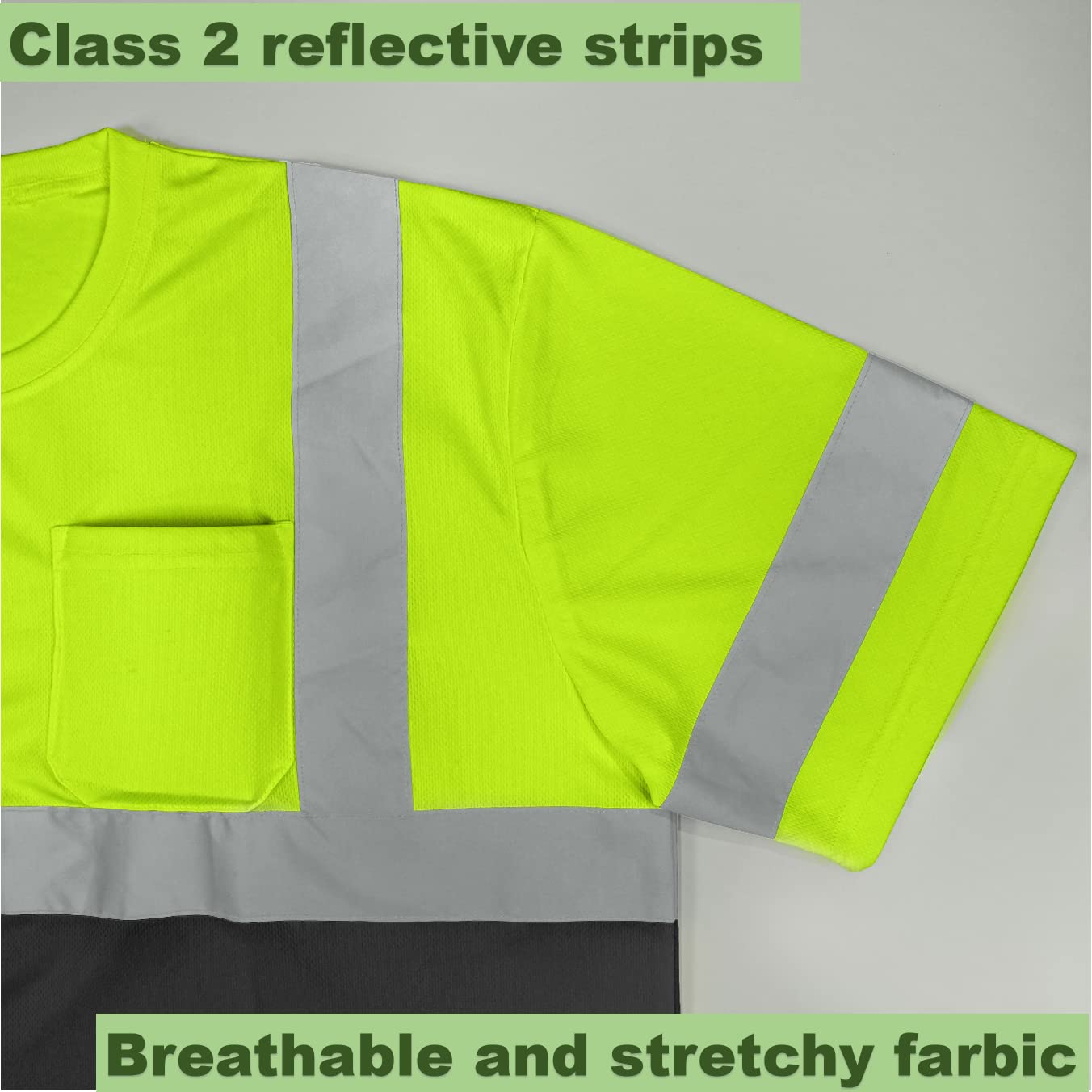 BeautyWill Class 2 Reflective Safety T-Shirts for Men - High Visibility Work Shirts with Pocket, Yellow Short Sleeve for Construction, Road Work & Night Safety