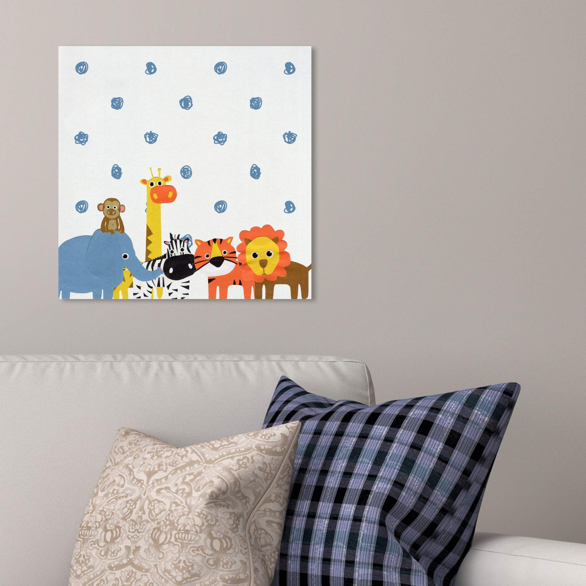 Animals in The Rain Canvas Wall Art Prints - Kids Room Decor, Nursery Wall Decor, Jungle Themed Bedroom, Playroom Wall Art for Children
