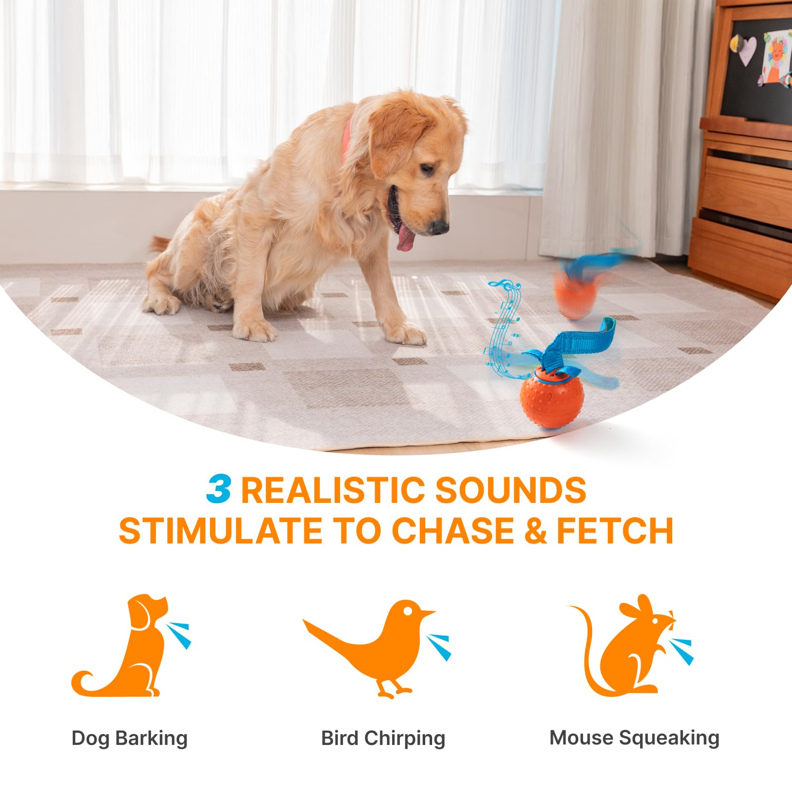 Interactive Electric Automatic Moving Dog Ball Toy - Rechargeable Smart Rolling Squeaky Ball for Small & Large Puppies - Keep Dogs Entertained & Relieve Boredom - Perfect for Indoor Play, Outdoor Exercise & Training Sessions