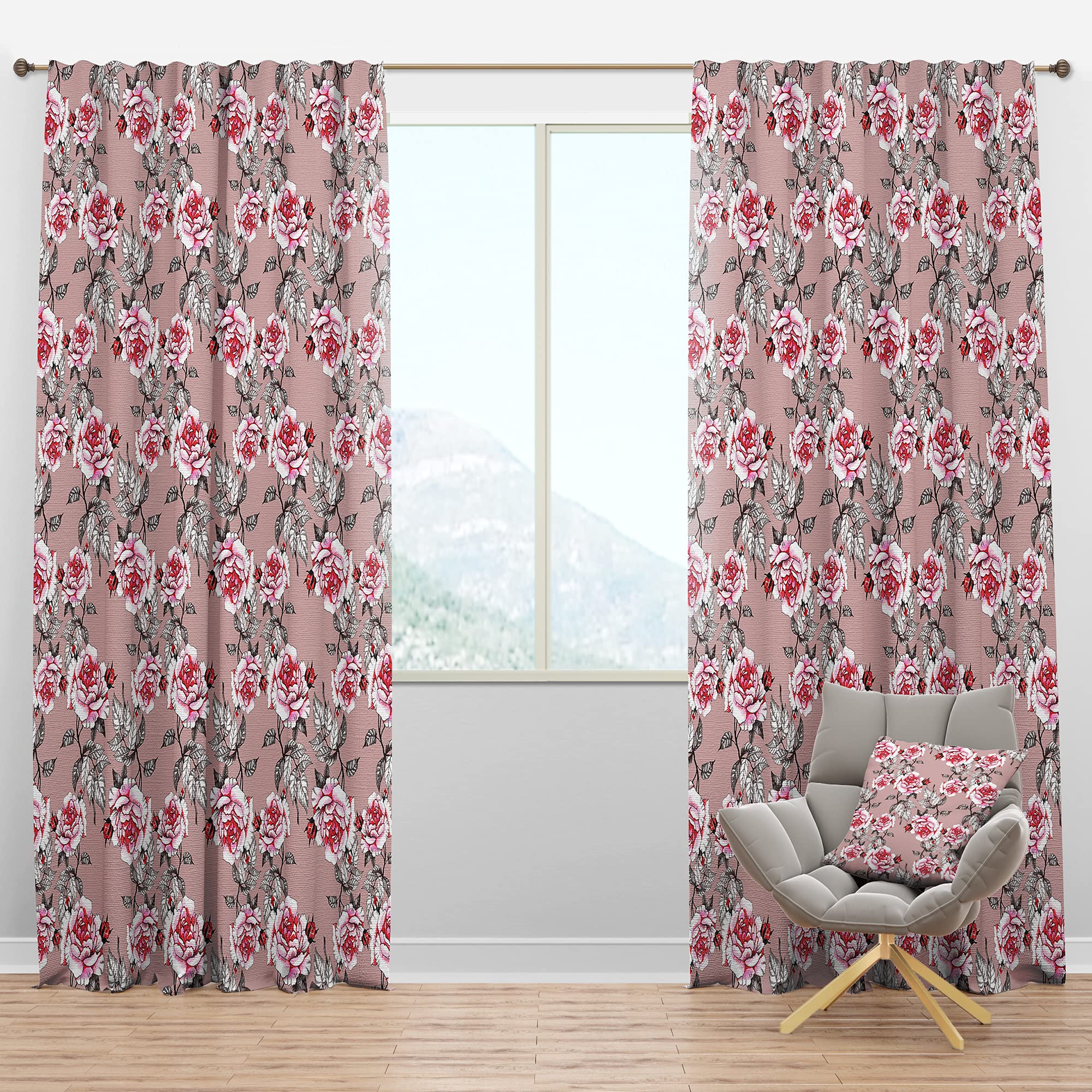 DesignQ Blackout Curtains 'Red Rose in Pink' - Thermal Insulated Bedroom & Living Room Curtains - Single Panel 52x120 Inches - Perfect for Light Blocking, Privacy & Energy Savings