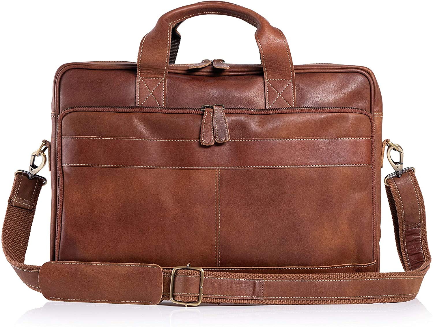 Premium 18 Inch Leather Laptop Messenger Bag for Men & Women - Professional Office Briefcase Satchel Bag (Tan) - Ideal for Business Travel, Work Commute & Daily Use