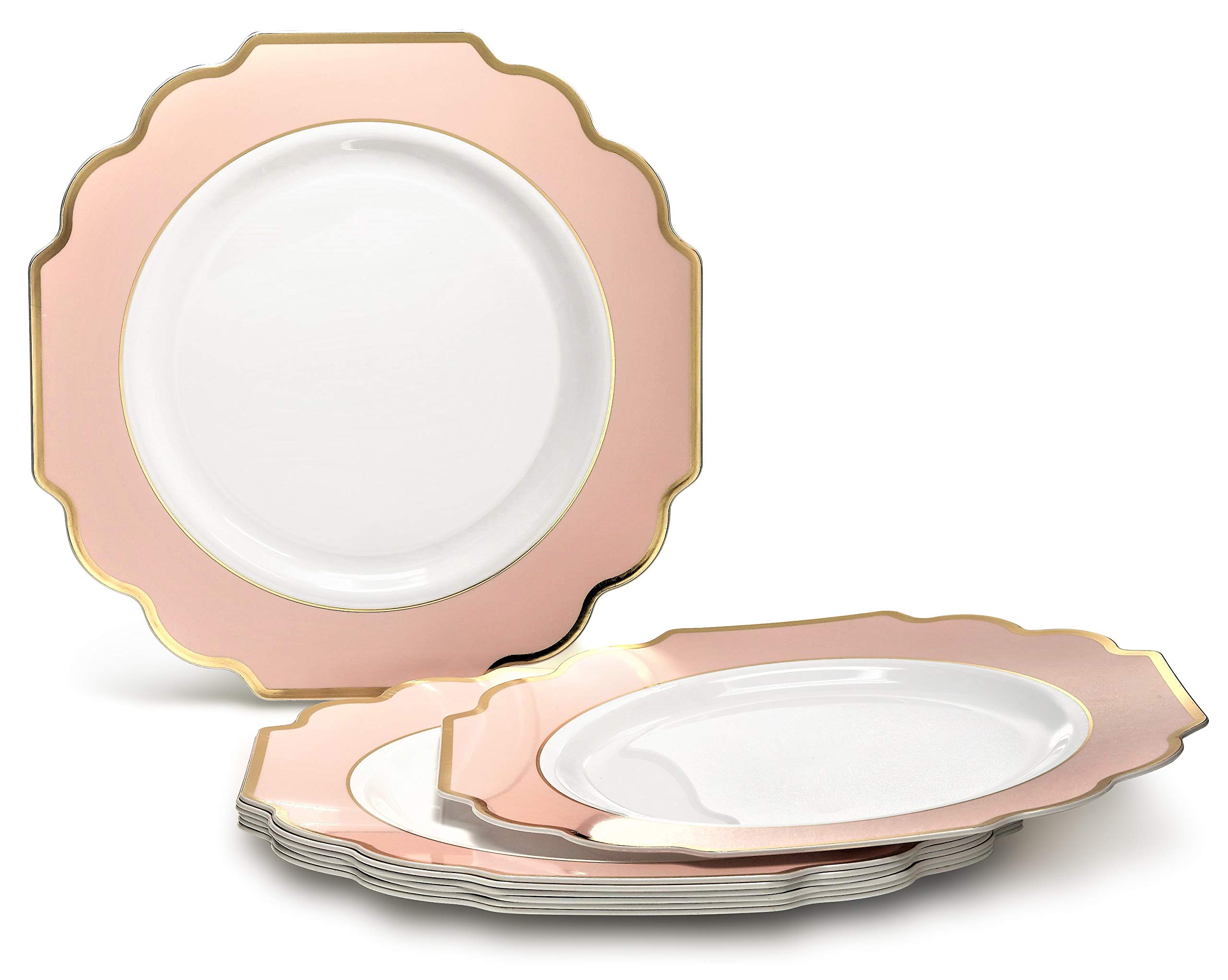240-Piece Heavyweight Disposable Plastic Plates Set for Weddings & Parties - 120 x 10.5'' Dinner Plates + 120 x 8'' Salad/Dessert Plates in Blush Gold (Elegant Tableware for Bridal Showers, Baby Showers & Special Events)