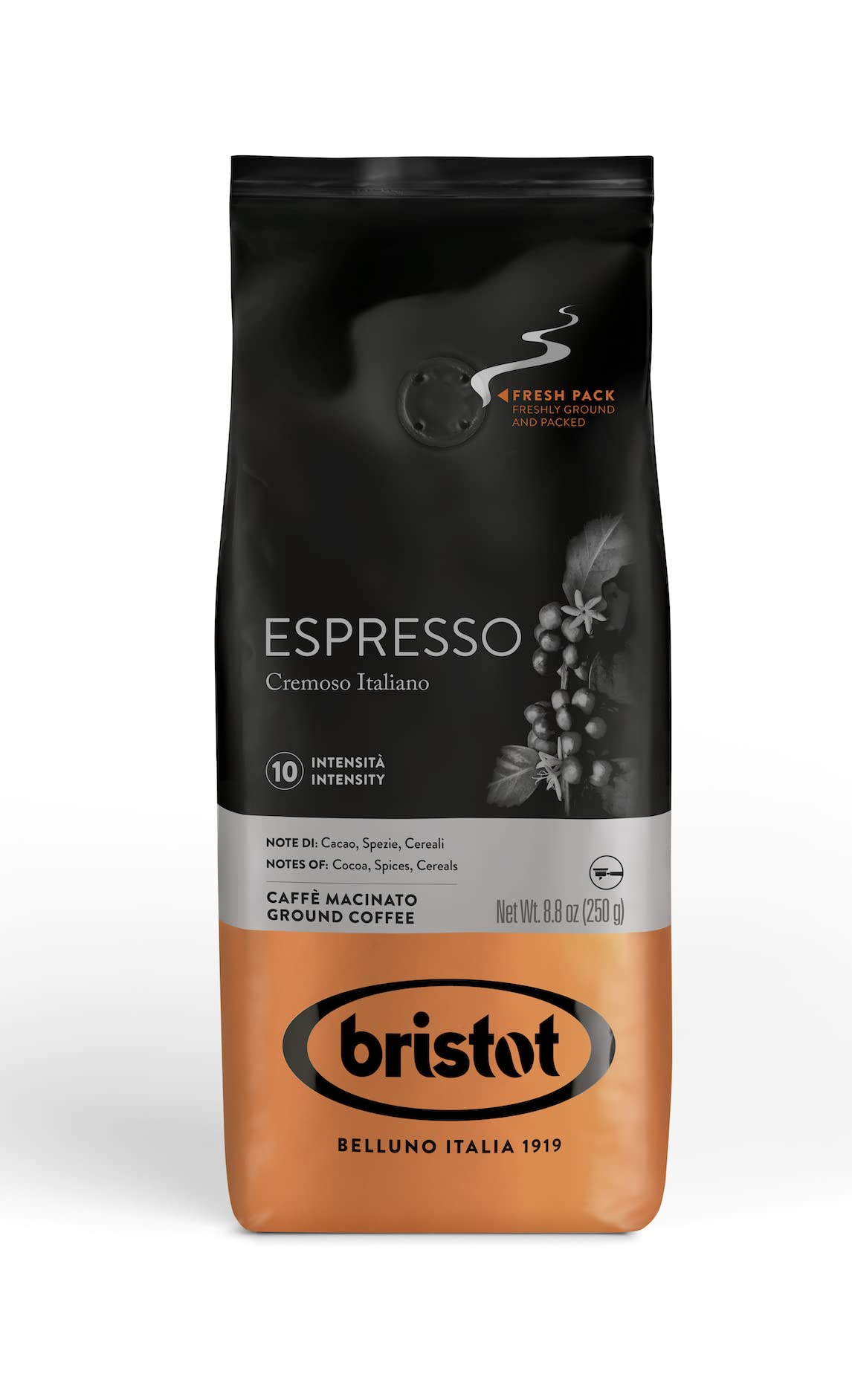 Bristot Espresso Cremoso Italiano Ground Coffee - Medium Roast Italian Espresso (32 Bags) | Rich & Creamy Flavor | Perfect for Home Brewing, Office Use & Gifts