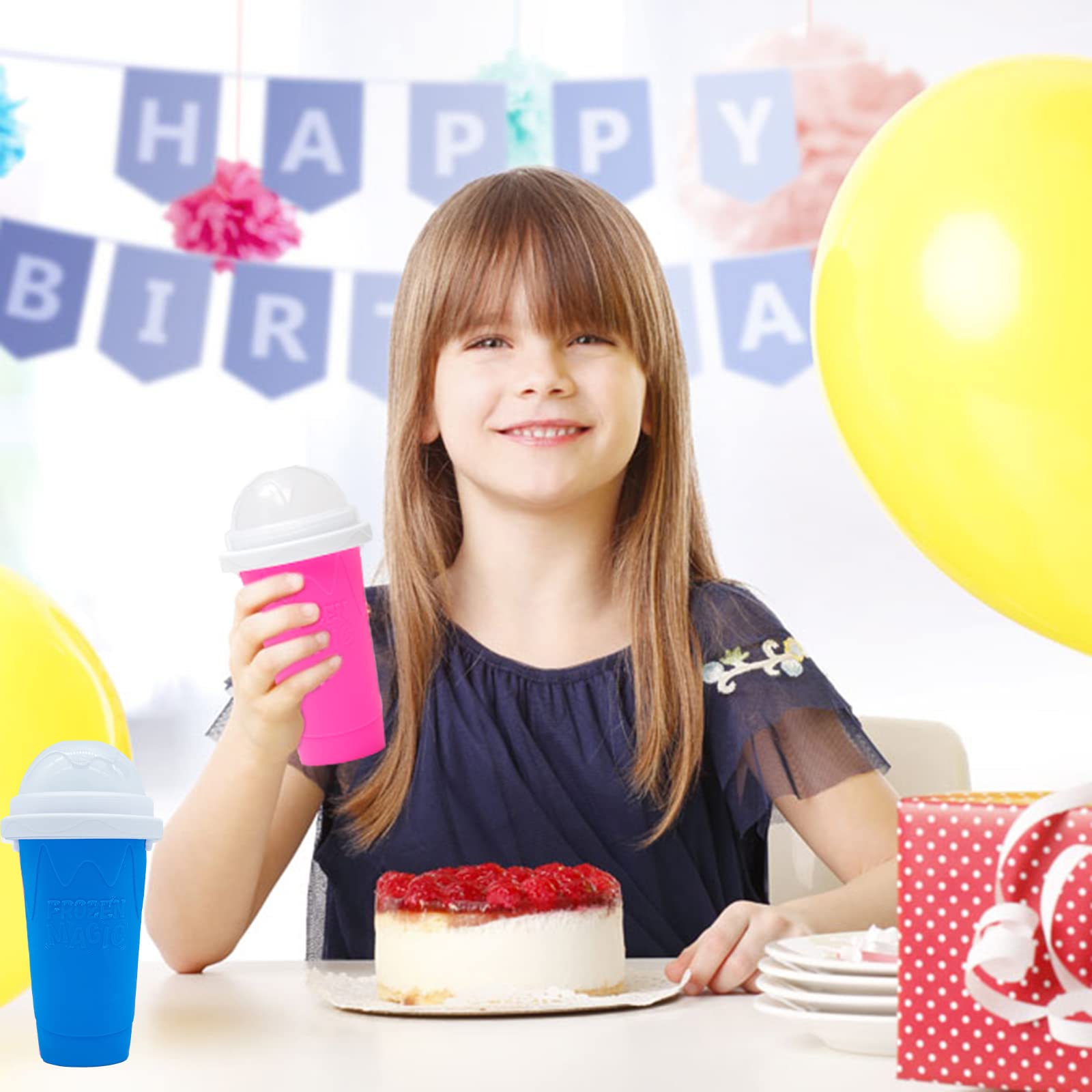 Magic Slushy Maker Squeeze Cup - Homemade Slushie & Milk Shake Maker, DIY Frozen Drink Cooler for Kids & Adults (Blue) - Perfect for Summer Parties, BBQs & Backyard Fun