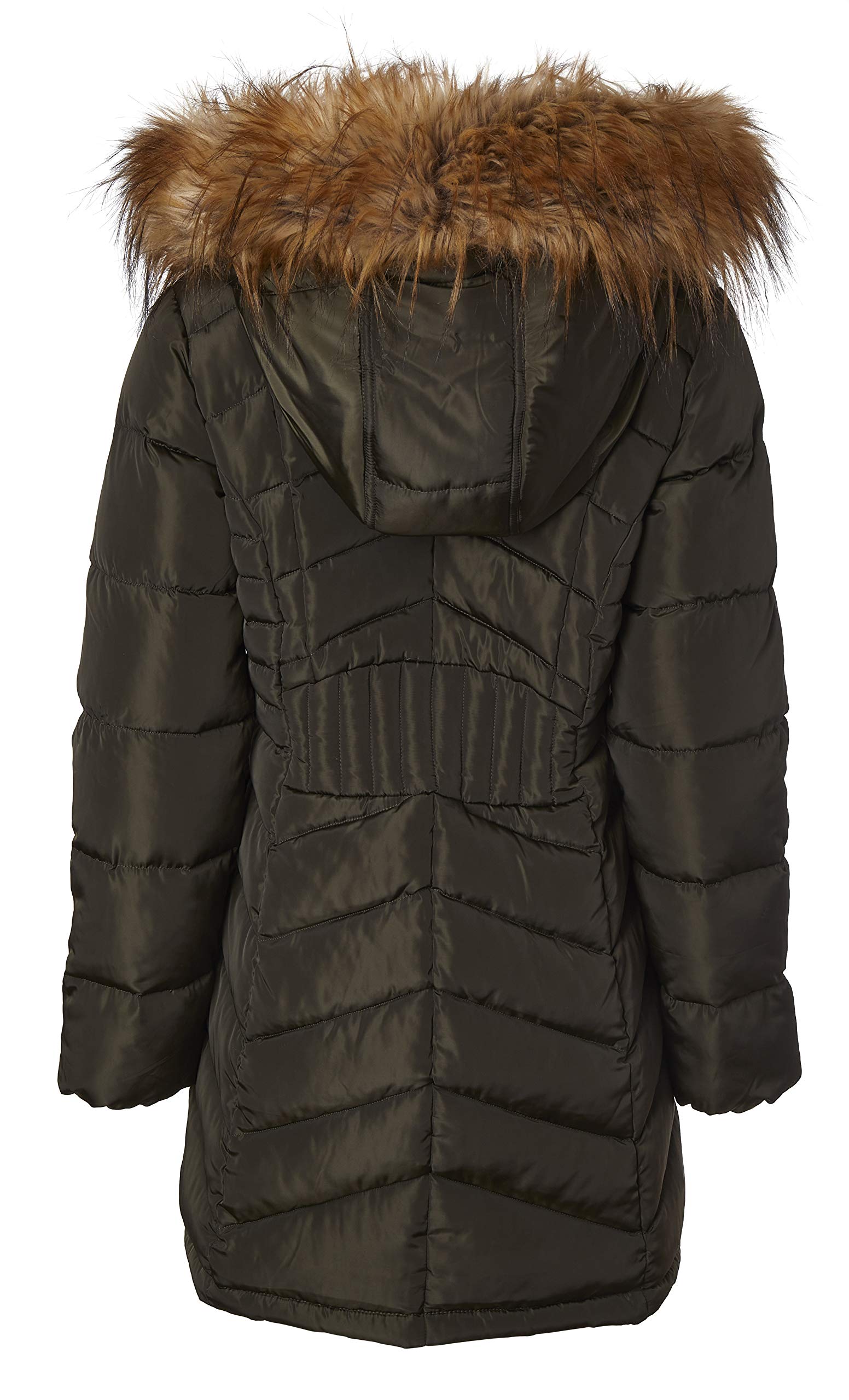 Sportoli Women's Long Quilted Down Alternative Puffer Jacket with Plush Lining & Fur Trim Hood - Warm Winter Coat for Outdoor Activities, Skiing, and Casual Wear