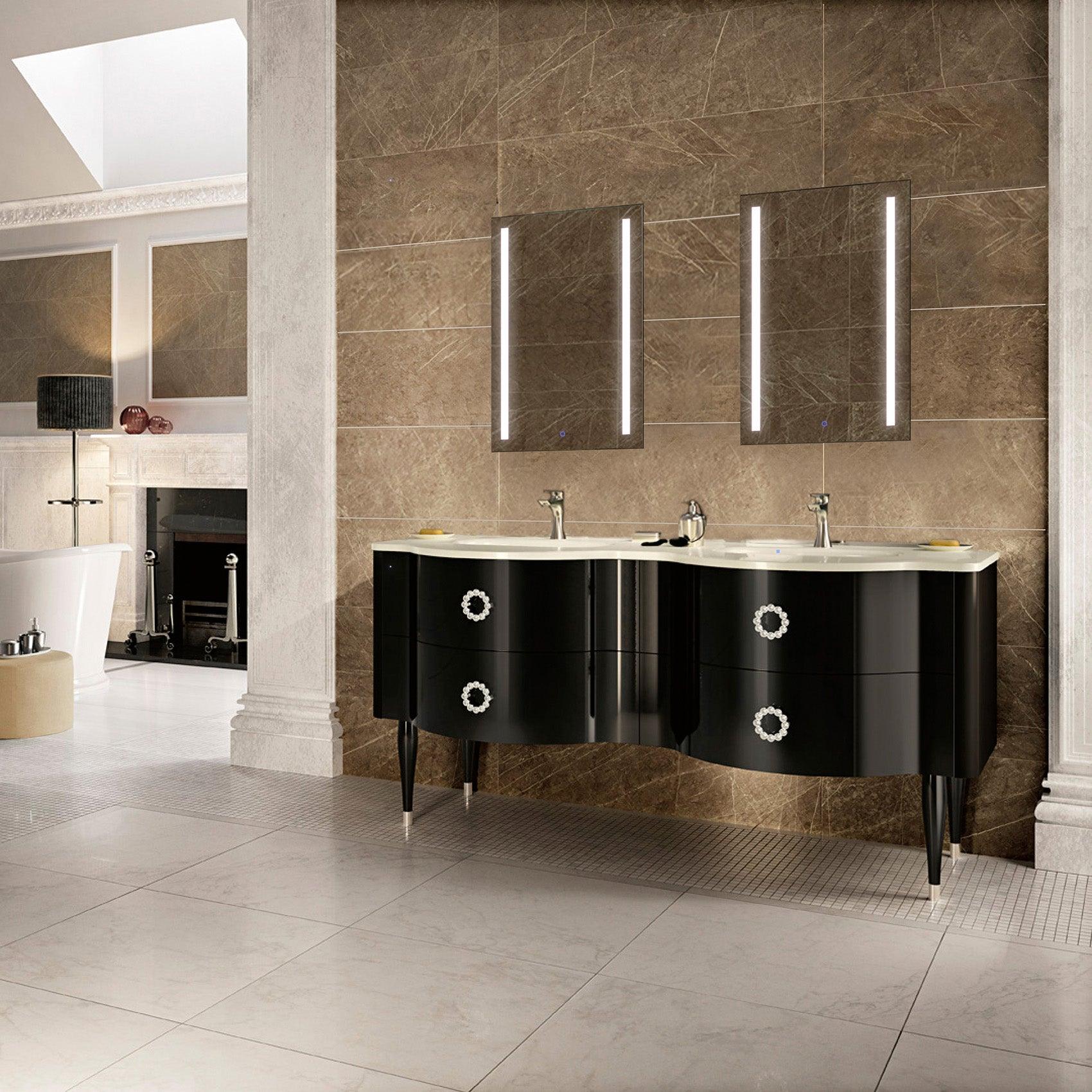 Krugg Kinetic 20x30 Inch Left-Mounted Bathroom Mirror with LED Dimmer & Defogger - Perfect for Modern Vanities and Spa-Like Showers
