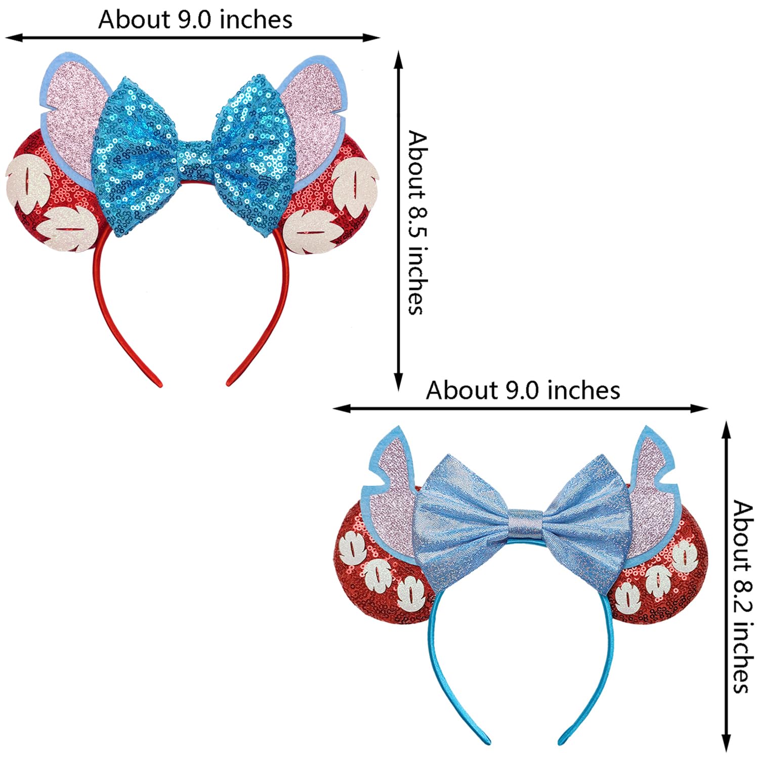 Sparkly Sequin Mouse Ears Headband for Women - Blue & Red Disney Inspired Hair Accessory for Theme Parks, Halloween Costumes, Birthday Parties & Cosplay Events