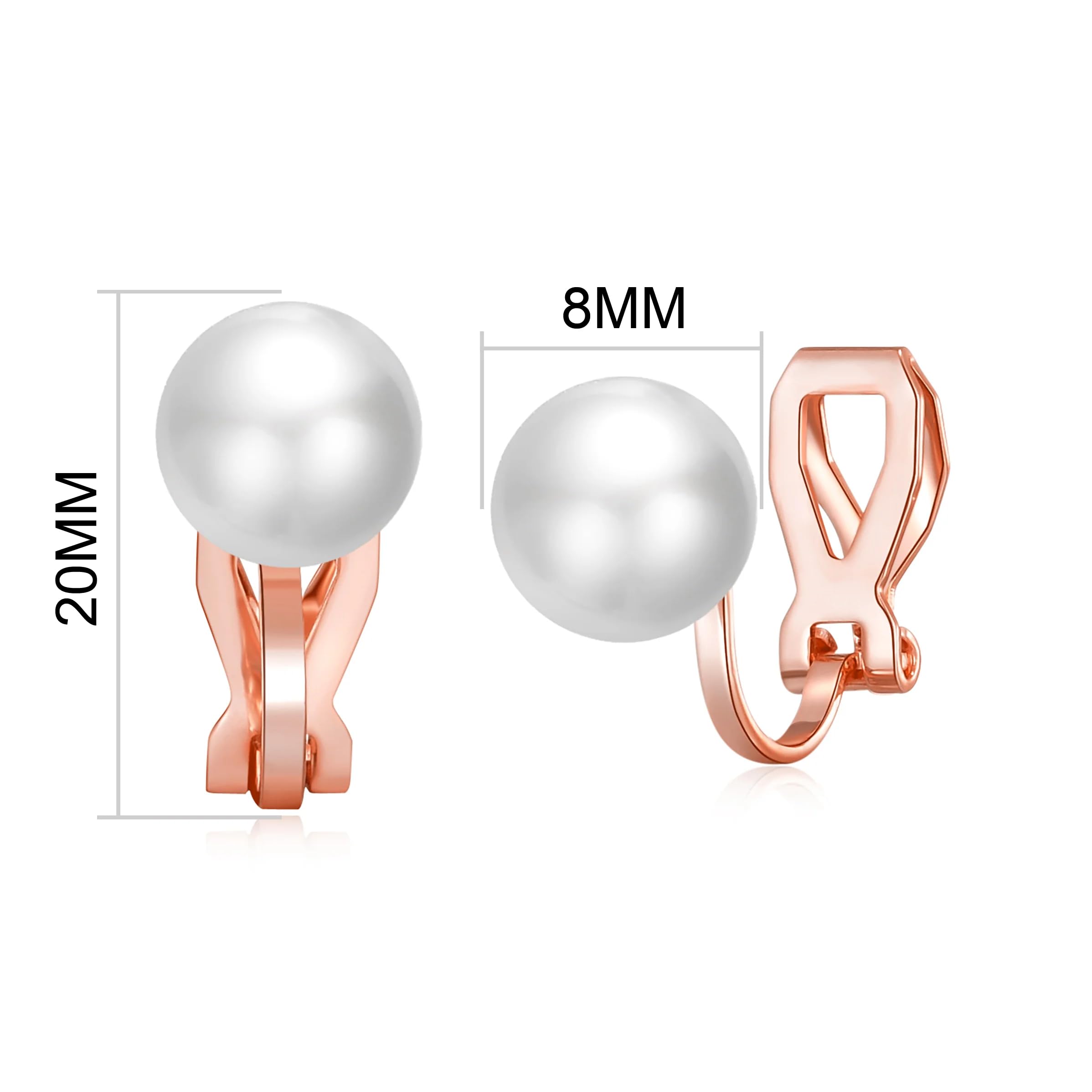 Philip Jones Rose Gold Plated Pearl Clip-On Earrings for Women – Elegant Non-Pierced Jewelry Gift for Brides, Parties & Special Occasions