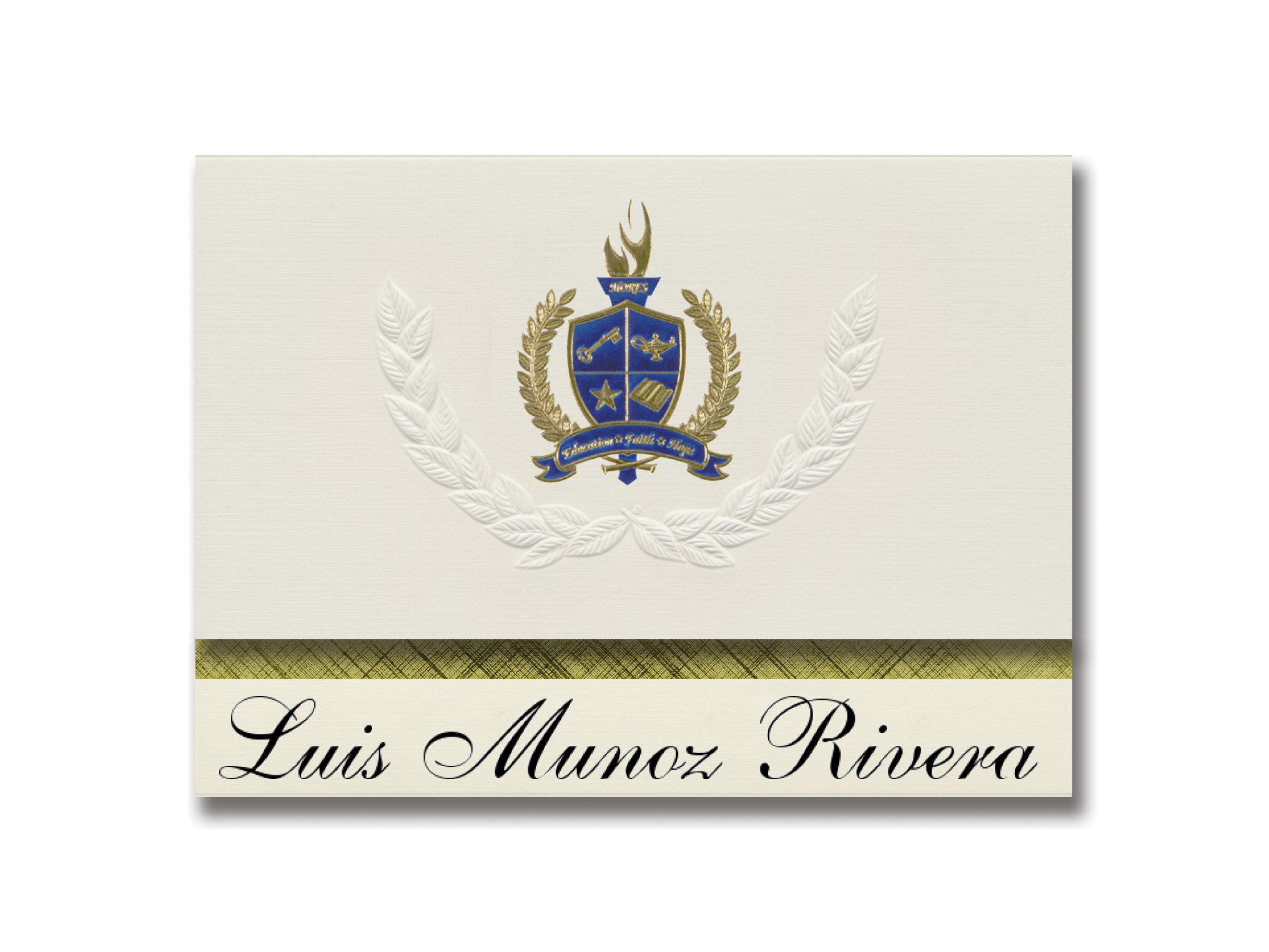 Luis Munoz Rivera Graduation Announcements - Premium Presidential Style 25-Pack with Gold & Blue Metallic Foil Seal | Utuado PR Commencement Invitations for High School & College Ceremonies