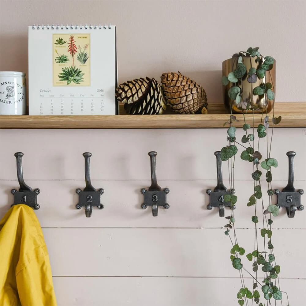 6-Piece Cast Iron Numbered Double Coat Hooks Set - Heavy Duty Wall Mount for Entryway, Mudroom & Bathroom Organization