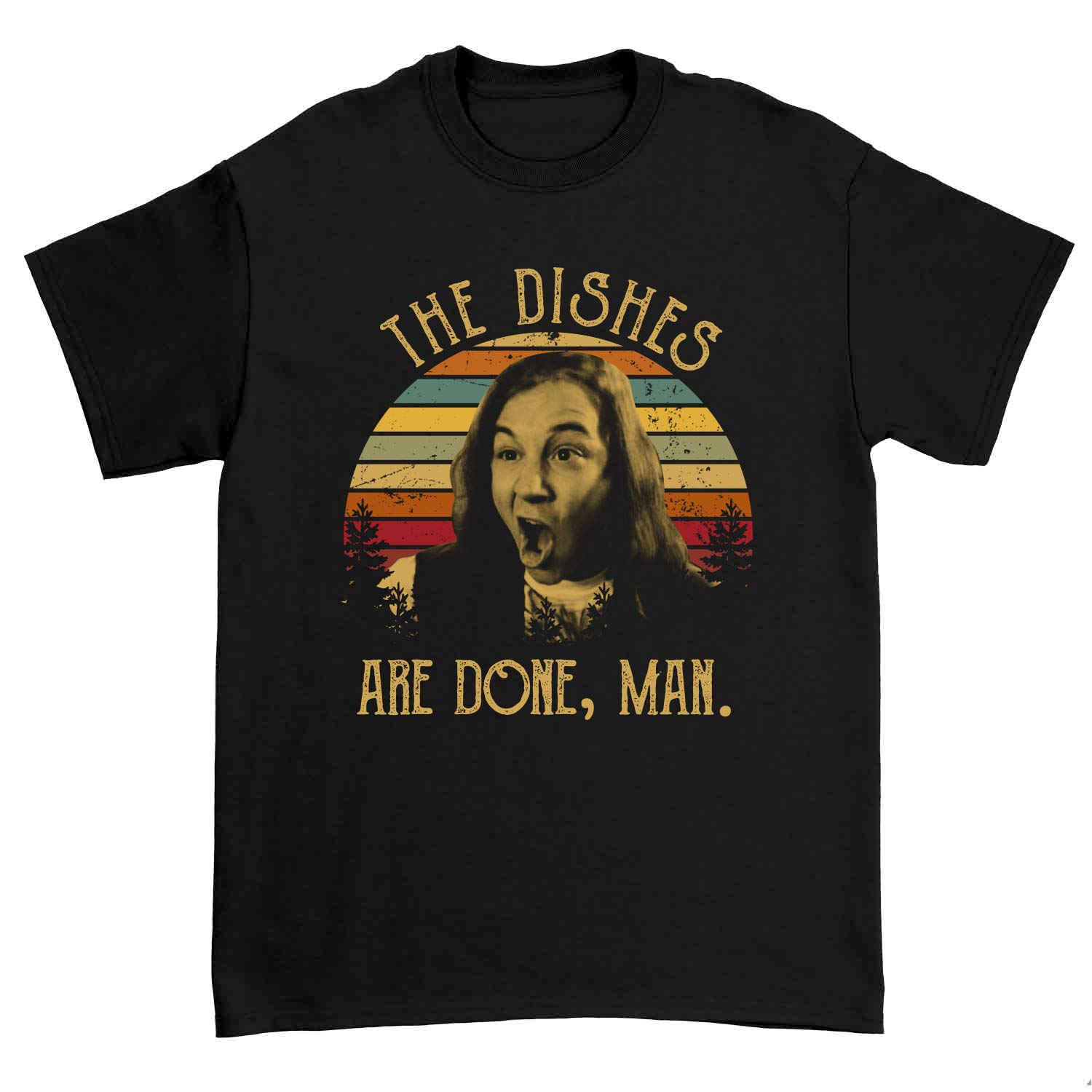 Vintage 'The Dishes Are Done Man' Funny Retro T-Shirt - Soft Cotton Tee for Men & Women - Perfect for Housework Humor, Casual Wear & Gift Giving