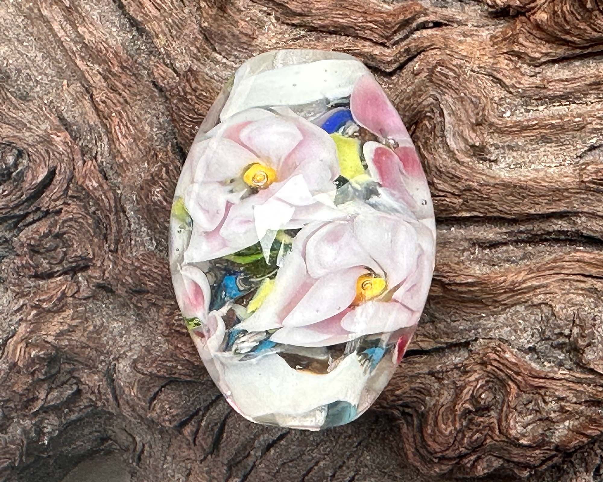 Pastel Pink Floral Lampwork Glass Focal Bead for Jewelry Making - Handmade SRA Beads for Necklaces, Bracelets, DIY Crafts - Perfect for Boho, Wedding & Gift Jewelry Designs
