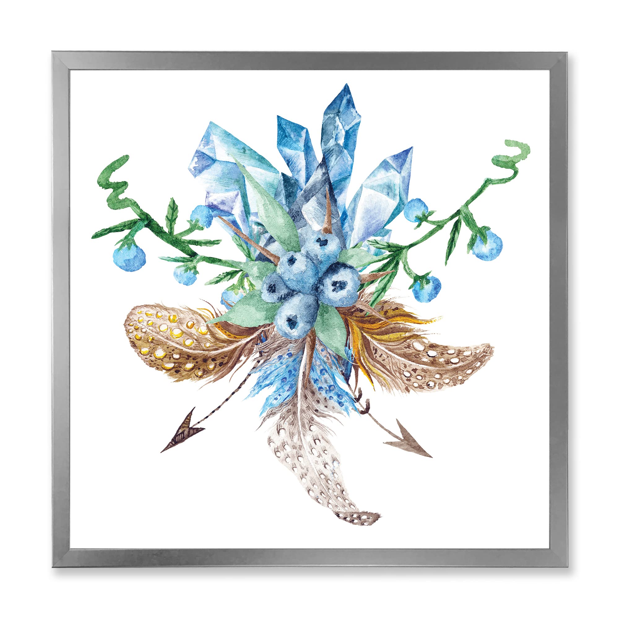 DesignQ Fresh Tribal Vignette Wild Forest Wreath Framed Wall Art - Traditional Home Decor for Living Room, Bedroom & Office