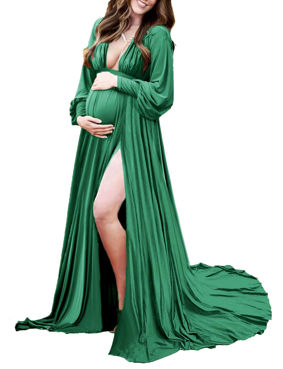 Elegant Long Sleeve Maternity Maxi Dress with Side Slits - Perfect for Baby Shower, Pregnancy Photoshoot & Special Occasions | Dedysler Maternity Gown for Stunning Photo Sessions