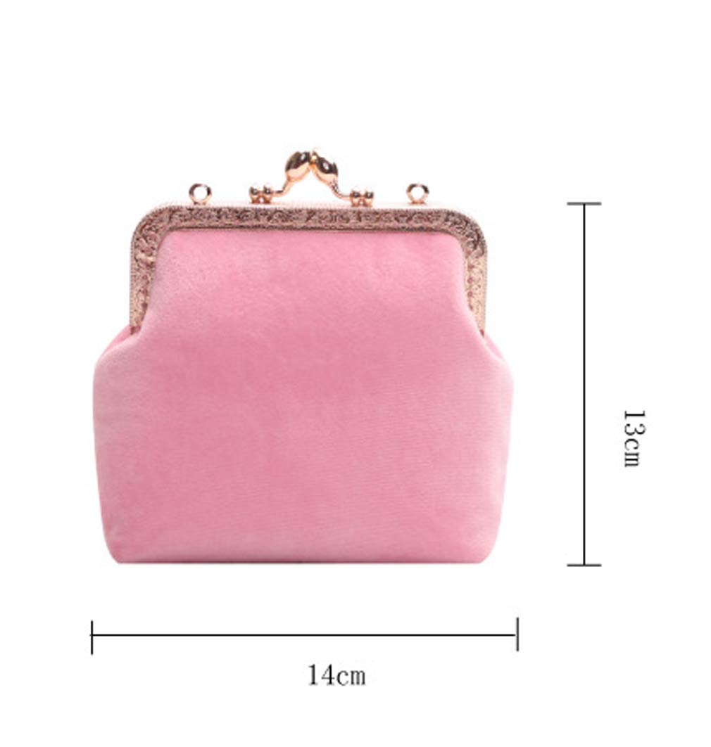 Jan&Dee Women's Velvet Suede Crossbody Wallet Clutch with Pearl Chain - Mini Retro Purse Organizer & Cosmetic Bag in Pink | Perfect for Parties, Dating & Daily Use