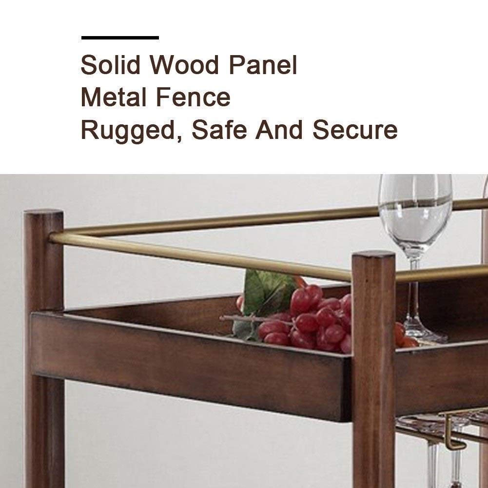 **Solid Wood Kitchen Serving Cart - 3-Tier Rolling Bar Cart with Wine Glass Holder, Handle Racks & Lockable Casters - Perfect for Home Bar, Kitchen Storage & Mobile Serving**