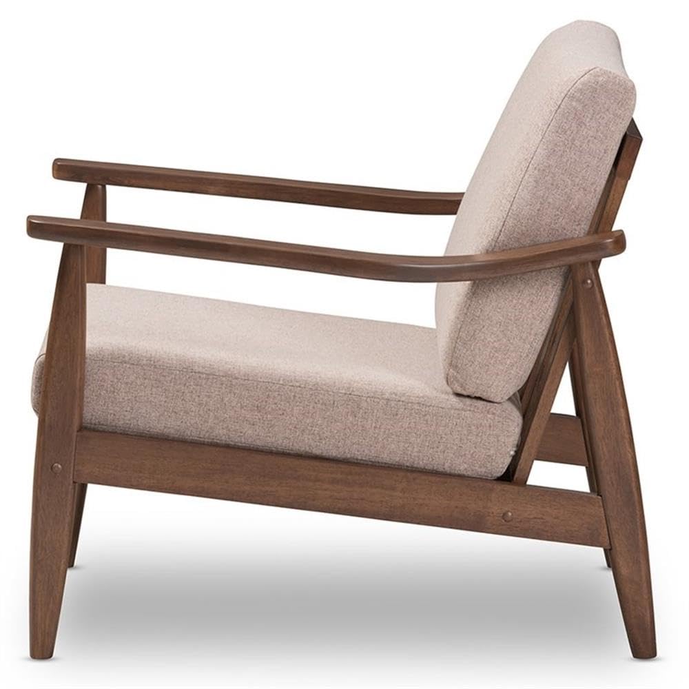 BOWERY HILL Modern Accent Arm Chair - Light Brown Upholstery with Walnut Brown Wooden Legs - Perfect for Living Room, Bedroom or Office Decor