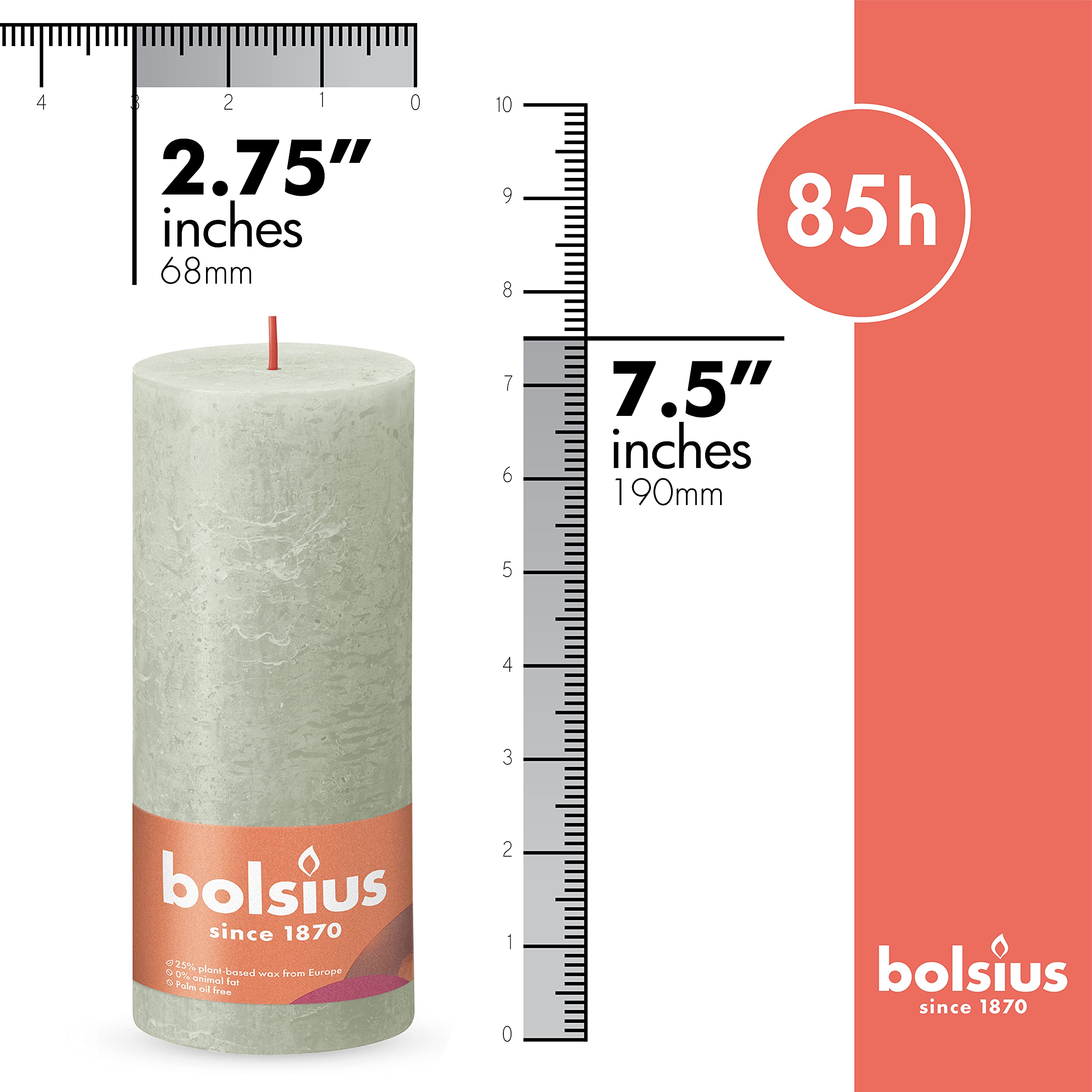 BOLSIUS 4-Pack Foggy Green Rustic Pillar Candles - 2.75 x 7.5 Inch Unscented Dripless Smokeless Candles - Premium European Quality with Natural Plant-Based Wax - 85 Hour Burn Time - Perfect for Wedding Centerpieces, Dinner Parties & Holiday Decor
