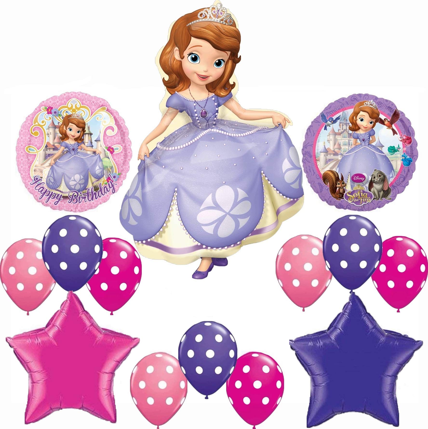 Disney Sofia the First Happy Birthday Party Balloons Decorations - Polka Dot Theme Balloons for Kids Birthday Party Supplies & Decor