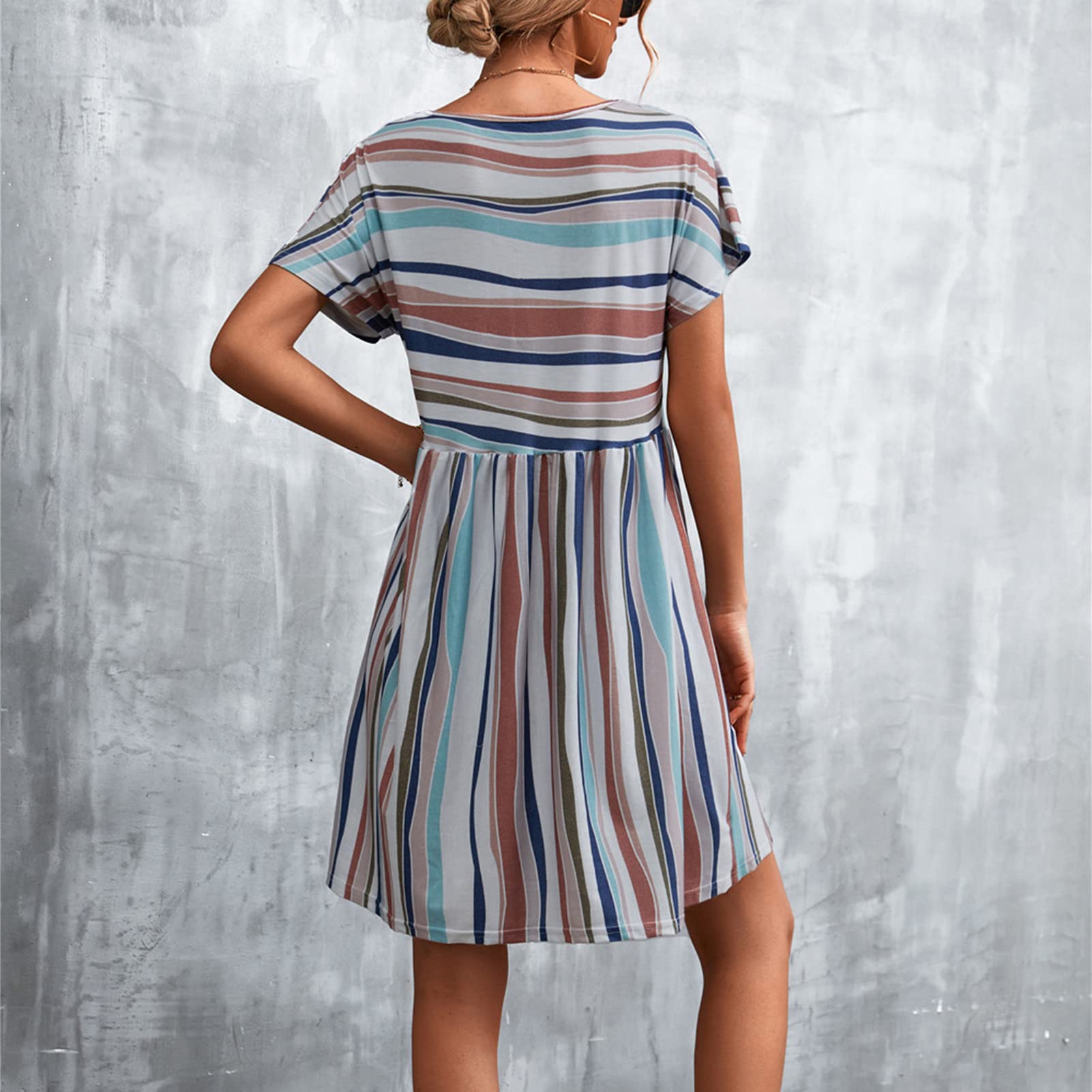 GOTOTOP Women's Striped Short Sleeve Casual Dress - Round Neck Loose Midi Summer Dress for Beach, Vacation & Everyday Wear