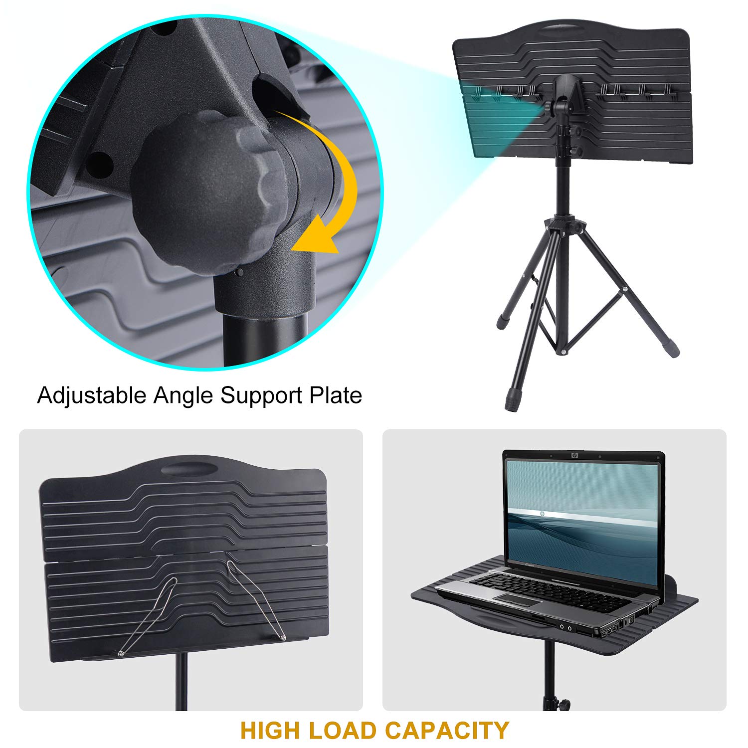Premium Klvied Portable Folding Music Stand with Violin Hanger - Lightweight Black Sheet Music Stand with Carrying Bag | Perfect for Violin Practice, Orchestra Rehearsals & Home Music Studios