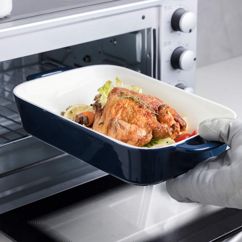 Sweejar Ceramic Bakeware Set - 3-Piece Rectangular Baking Dish for Oven, Casserole, Lasagna & Cake | Porcelain Oven-Safe Baking Pans for Kitchen, Dinner Party & Daily Cooking (Navy Blue) | Perfect for Holiday Meals, Family Gatherings & Meal Prep