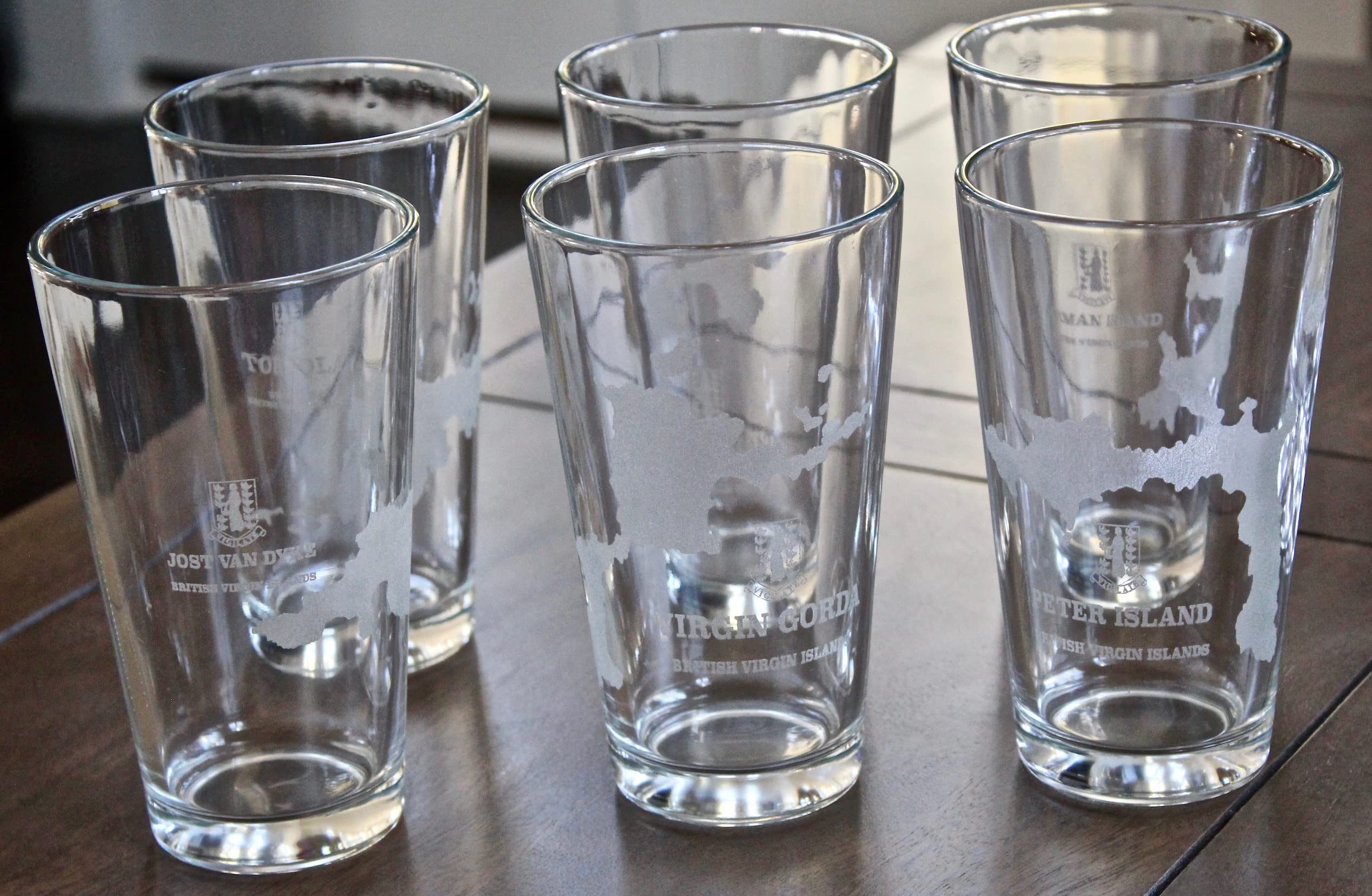British Virgin Islands Map Pint Glasses Set of 6 - 16oz Barware for Beer, Cocktails & Home Decor - Perfect for Beach Parties, Tropical Themed Events & Gifts