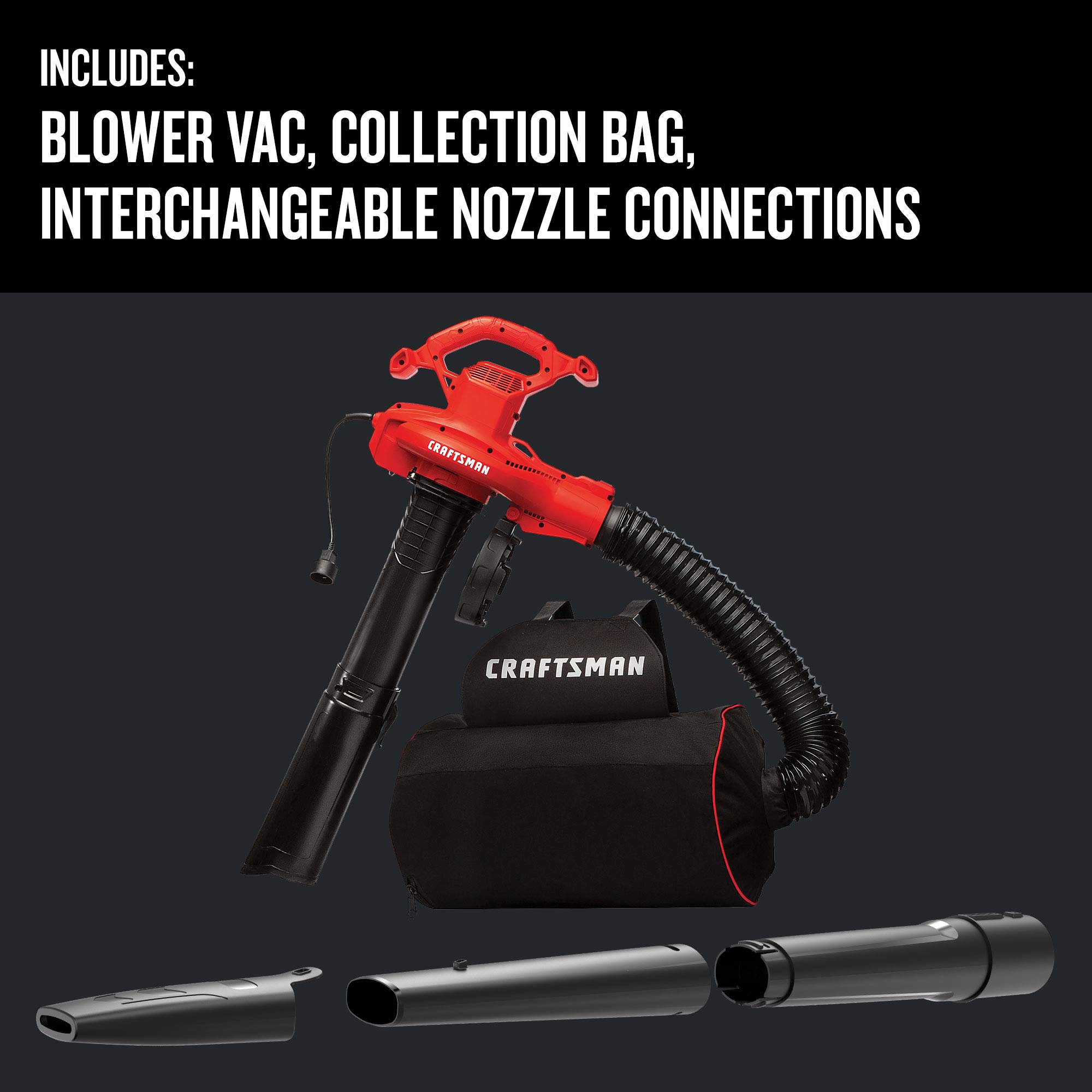 CRAFTSMAN 3-in-1 Leaf Blower, Vacuum & Mulcher - 230 MPH, 12 Amp Corded Electric (CMEBL700) for Yard Cleaning, Lawn Maintenance & Leaf Removal