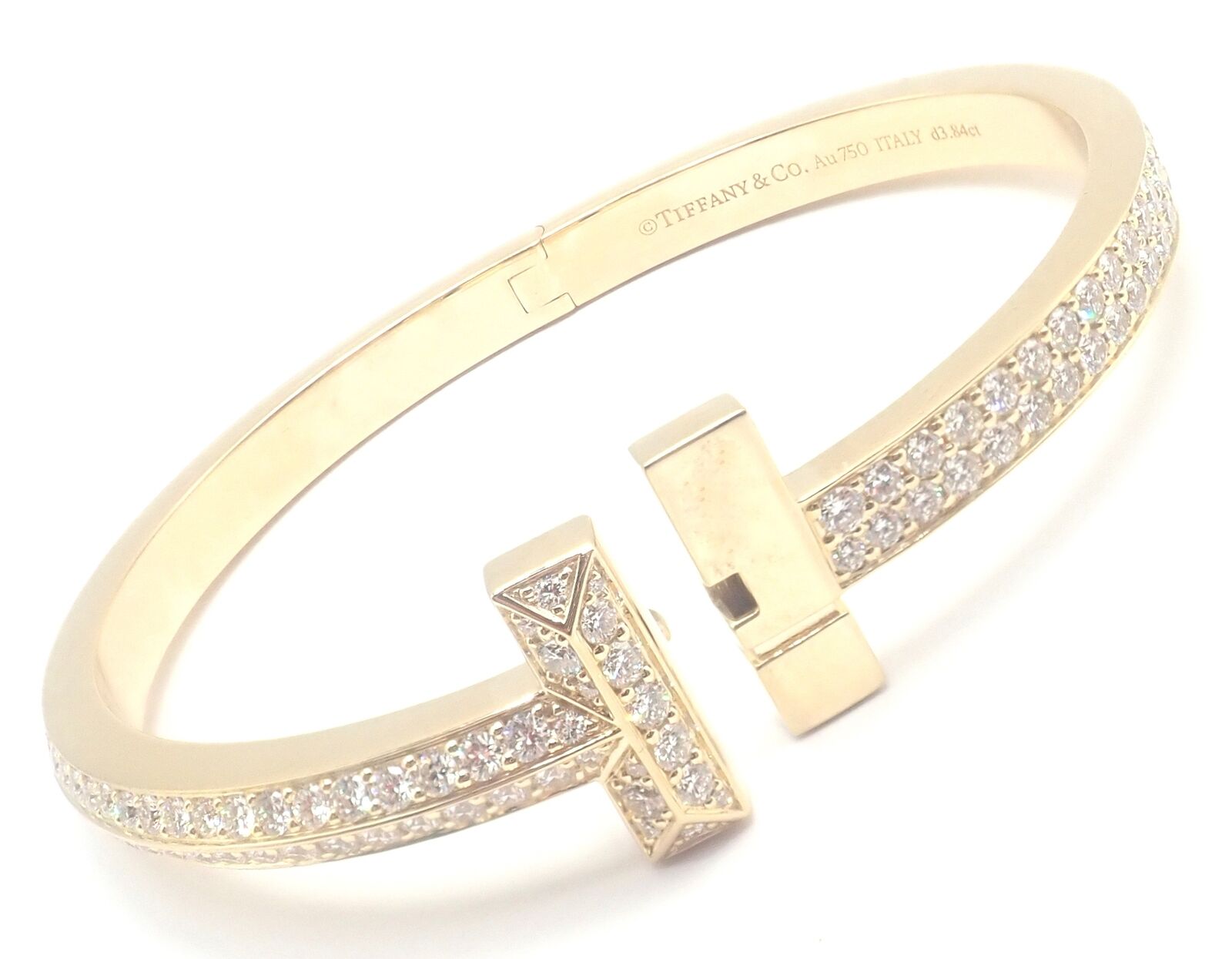 Authentic Tiffany & Co 18k Yellow Gold Diamond T1 Wide Hinged Bangle Bracelet - Luxury Jewelry for Women, Perfect for Weddings, Anniversaries & Special Occasions