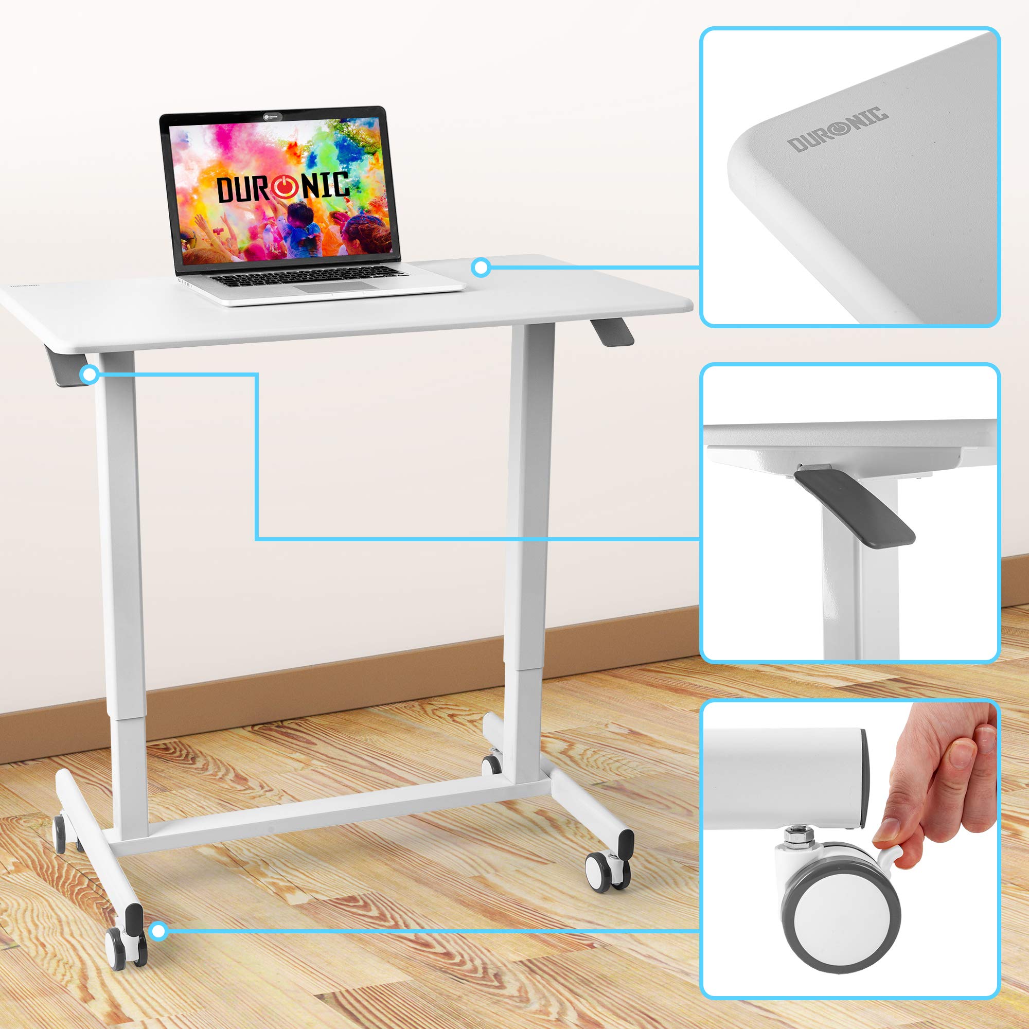 Duronic TM03T Adjustable Height Sit Stand Desk Converter - Ergonomic Standing & Sitting Desktop Workstation with Wheels for Office & Home Use - Perfect for Adults & Kids (White) | Ideal for Remote Work, Study & Gaming