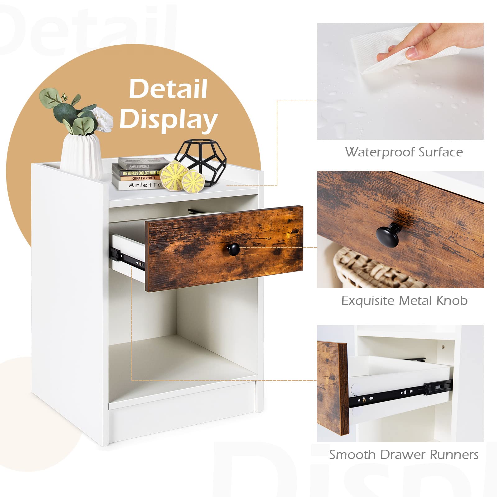 Giantex Nightstand Set of 2 - White Wooden Bedside Tables with Storage Drawer & Open Shelf, 17x16x24 Inches, Farmhouse Style Bedroom Furniture - Perfect for Bedrooms, Guest Rooms & Dorm Rooms