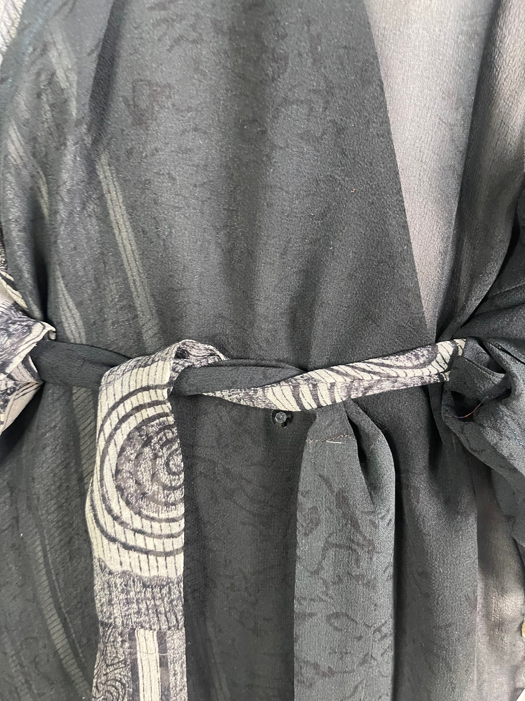 PRG6439 Women's Sheer Pure Silk Kimono Jacket with Belt - Elegant Lightweight Cover-Up for Dressing Gown, Loungewear & Special Occasions