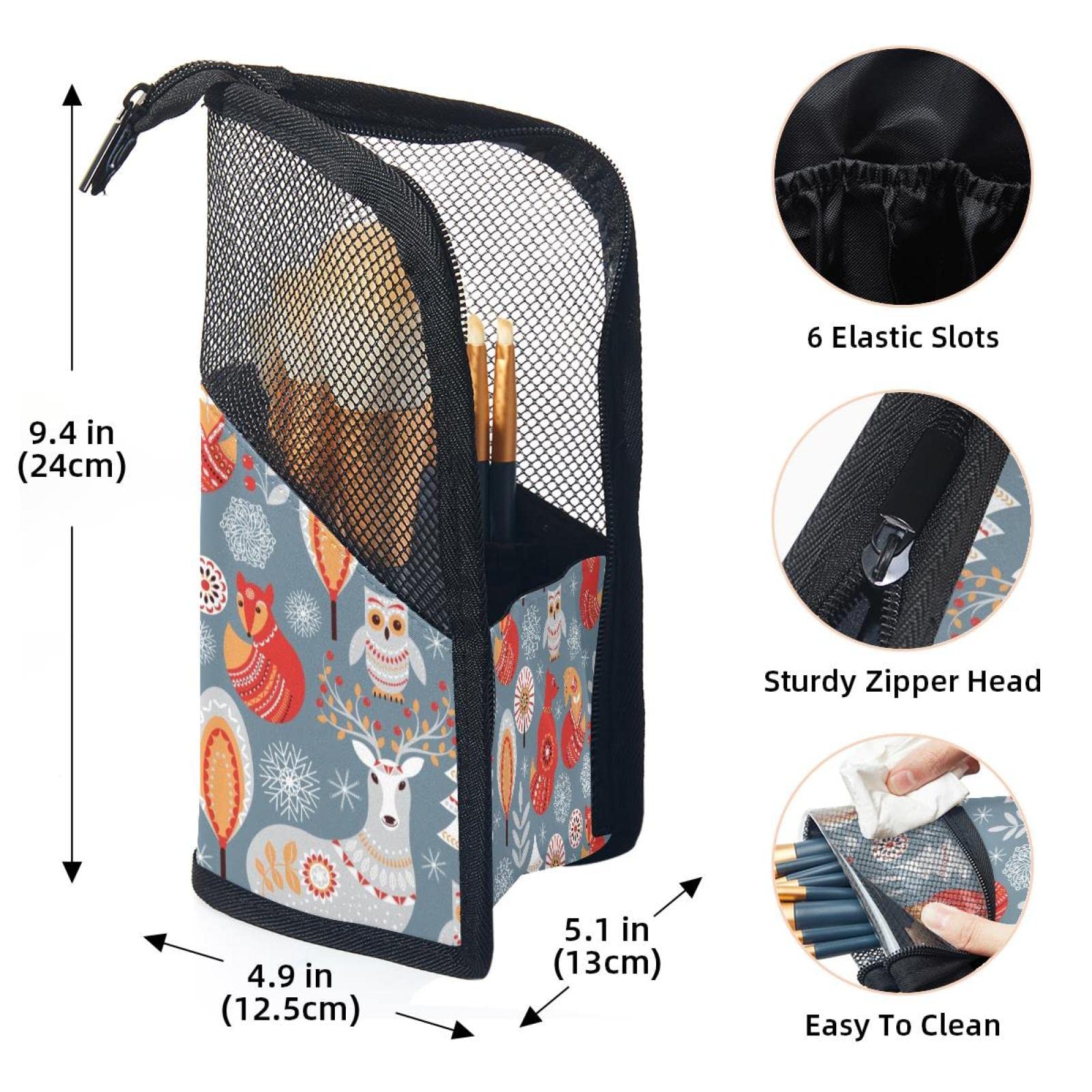 12-Piece Makeup Brush Organizer Bag Set with Deer, Owl & Fox Designs - Portable Cosmetic Brush Holder Case for Travel & Home Vanity Organization