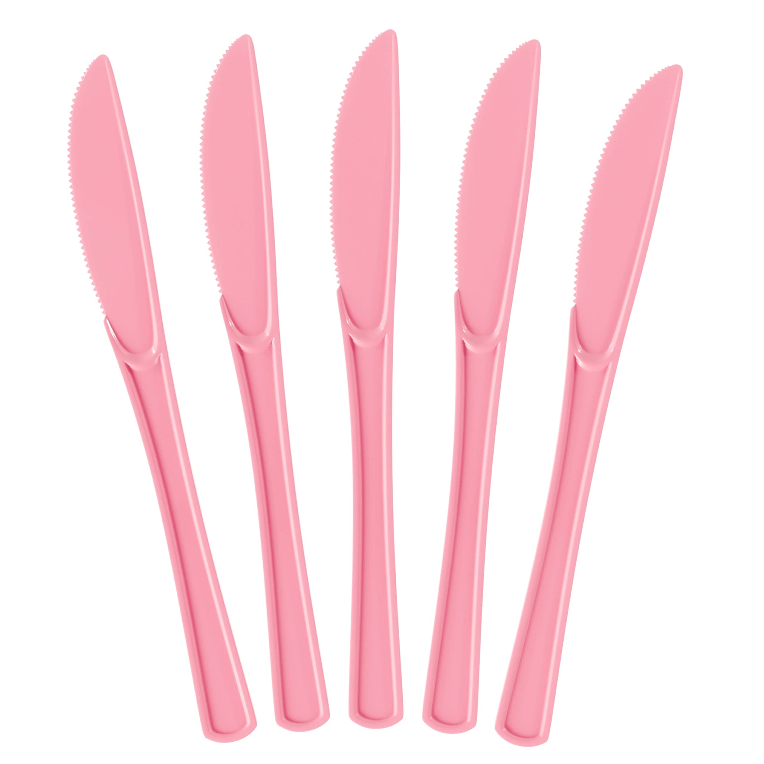 100-Pack Heavy Duty Disposable Pink Plastic Knives - Durable Cutlery Set for Parties, Picnics, BBQs & Catering Events - Bulk Flatware Utensils for Wedding, Birthday & Holiday Tableware Supplies