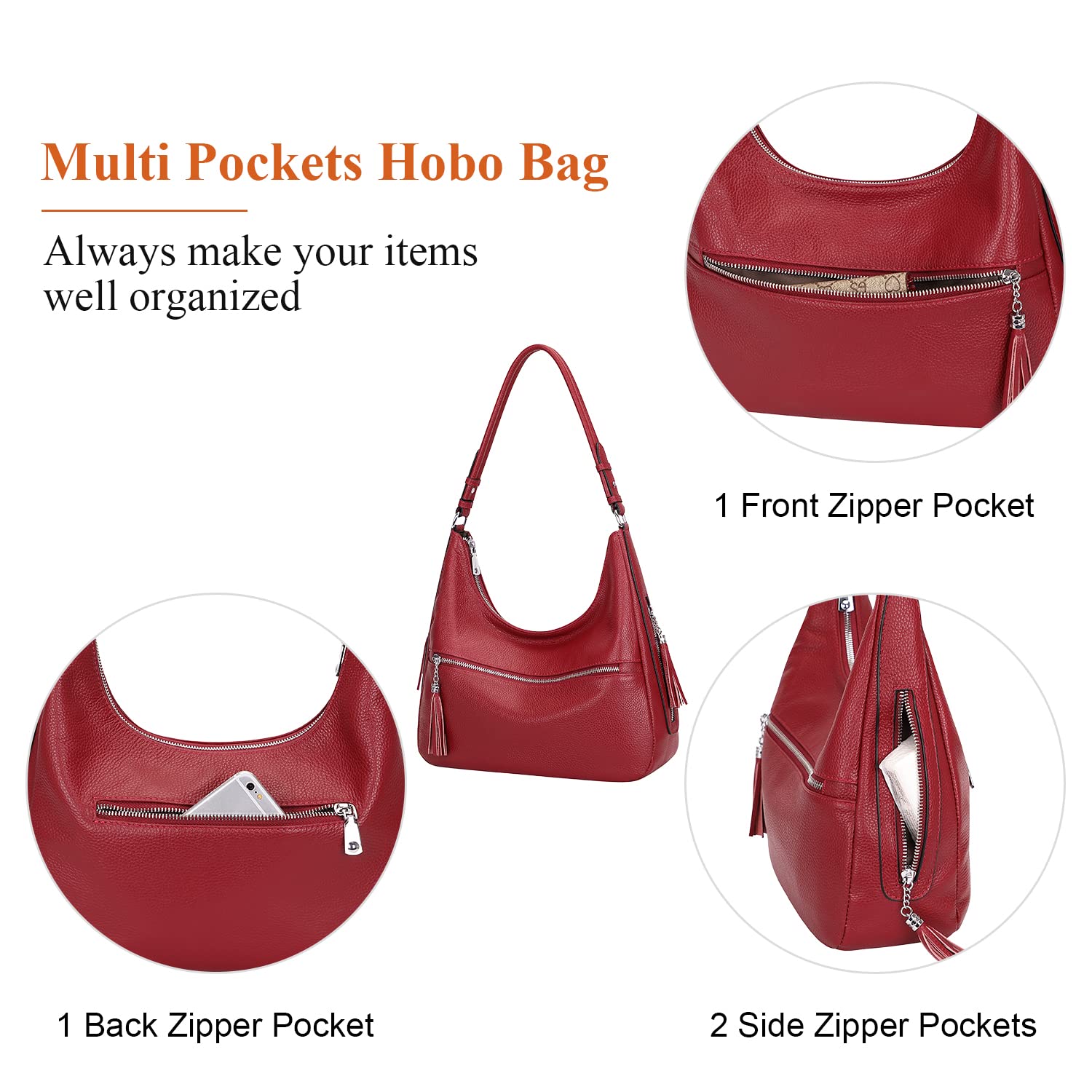 Genuine Leather Hobo Bags for Women - Soft Medium Shoulder Purse & Handbag - Perfect for Casual Outings, Work & Travel Accessories