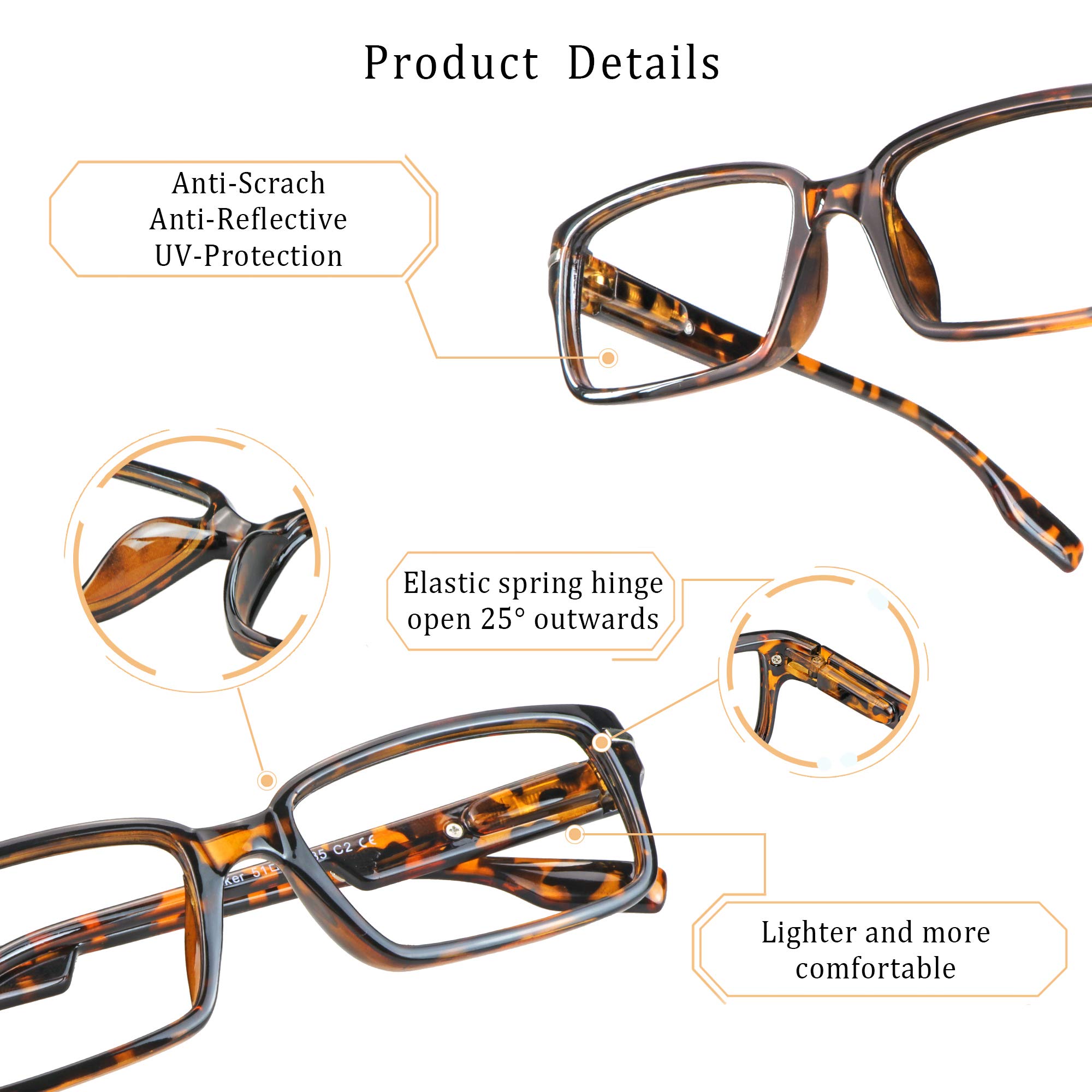 VisionGlobal 4 Pairs Blue Light Blocking Reading Glasses for Women & Men - Anti-Glare Computer Glasses with Stylish Rectangle Frame - Perfect for Office Work, Gaming & Digital Screen Use