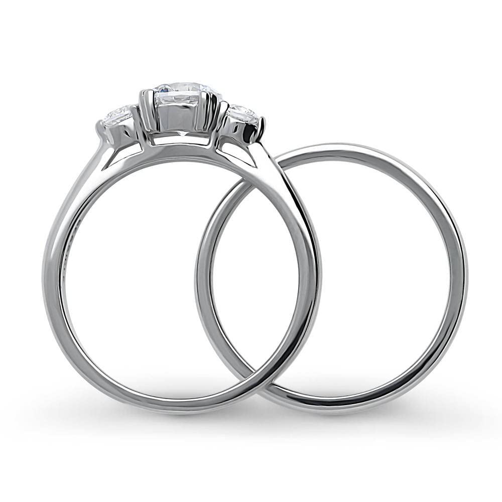BERRICLE Sterling Silver 3-Stone Wedding & Engagement Ring Set for Women - 0.8 Carat Round Cut Cubic Zirconia CZ, Rhodium Plated, Size 4-10 - Perfect for Proposals, Anniversaries & Special Occasions