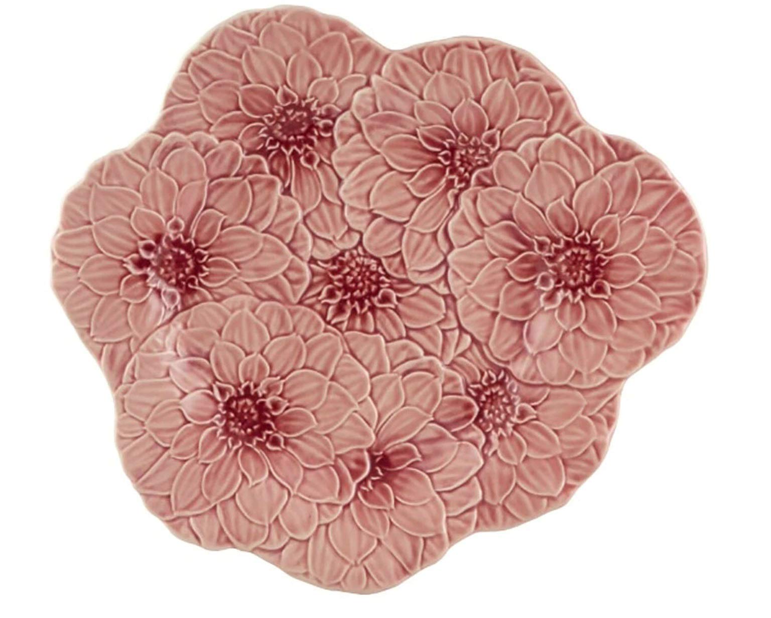 Bordallo Pinheiro Maria Flor 28cm Decorative Plate - Hand-Painted Dahlia Rose Design, Portuguese Ceramic Dinnerware for Dining & Home Decor