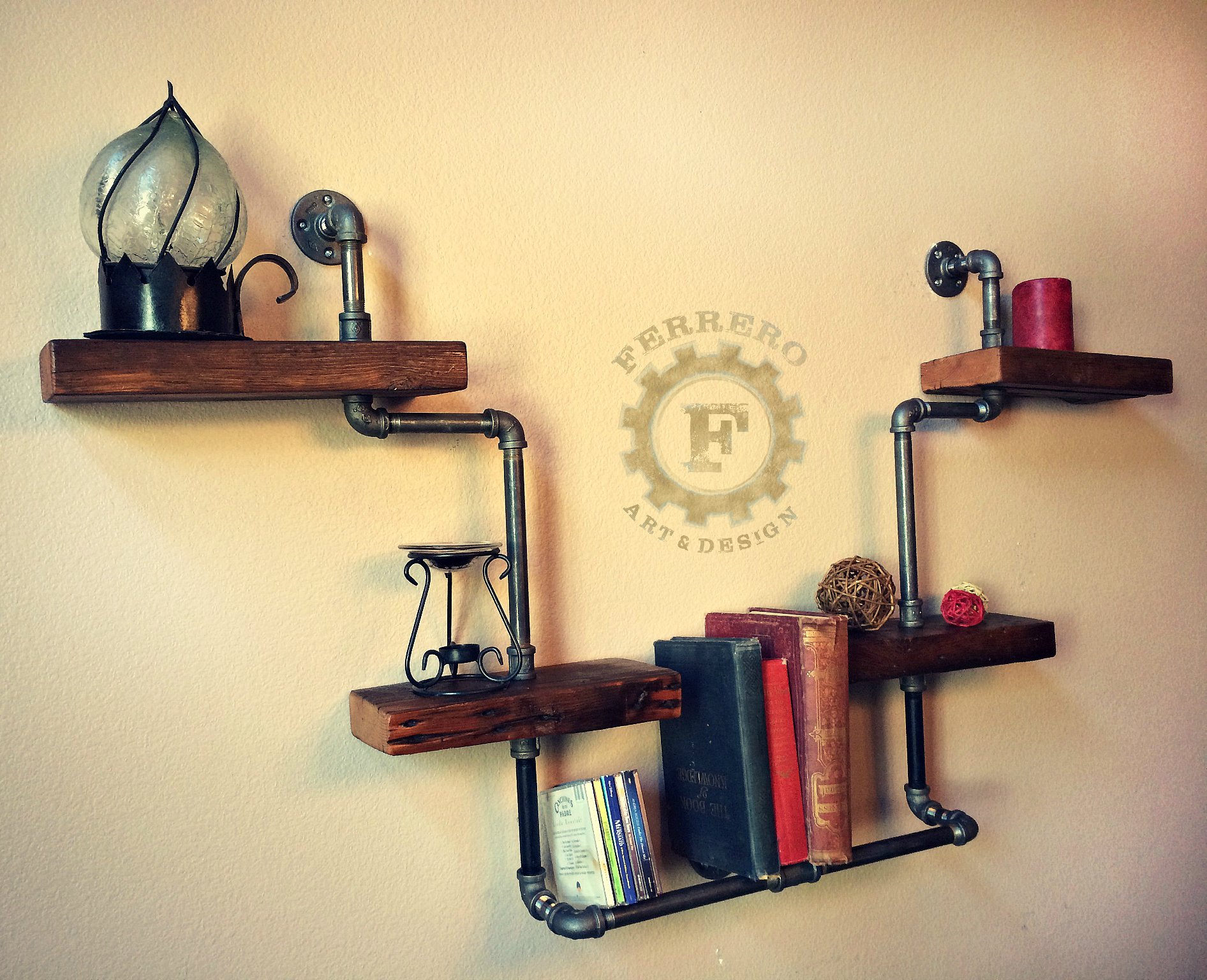 Steampunk Industrial Pipe Wall Shelf - Rustic Wood Book & Display Shelf for Home, Office, Store Decor | Perfect for Living Room, Bedroom, Boutique & Retail Display