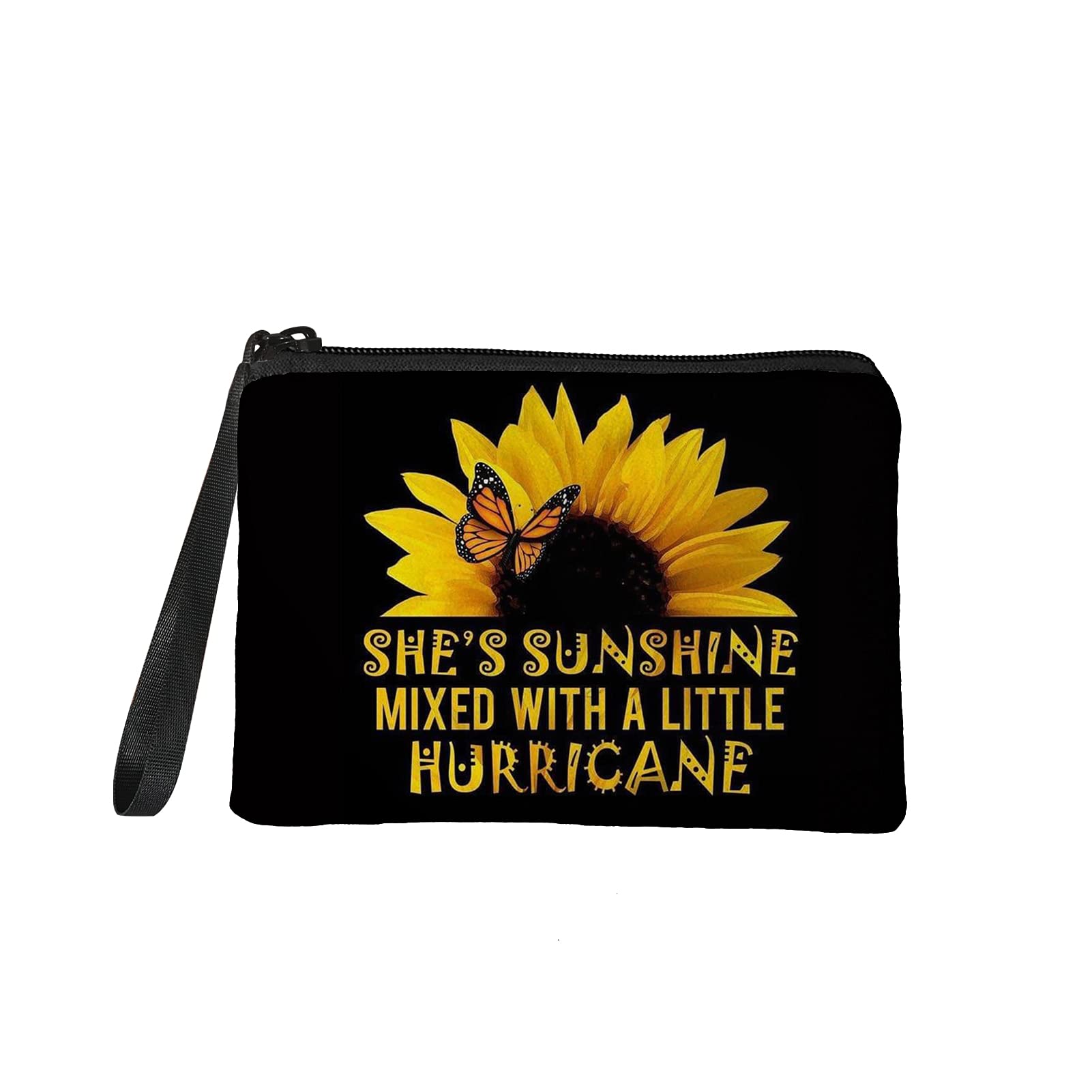 Coldinair Sunflower Butterfly Print Zipper Coin Purse - Small Wallet Pouch with Wristlet for Women - Perfect for Change, Cards & Cash Storage at Parties, Shopping & Travel