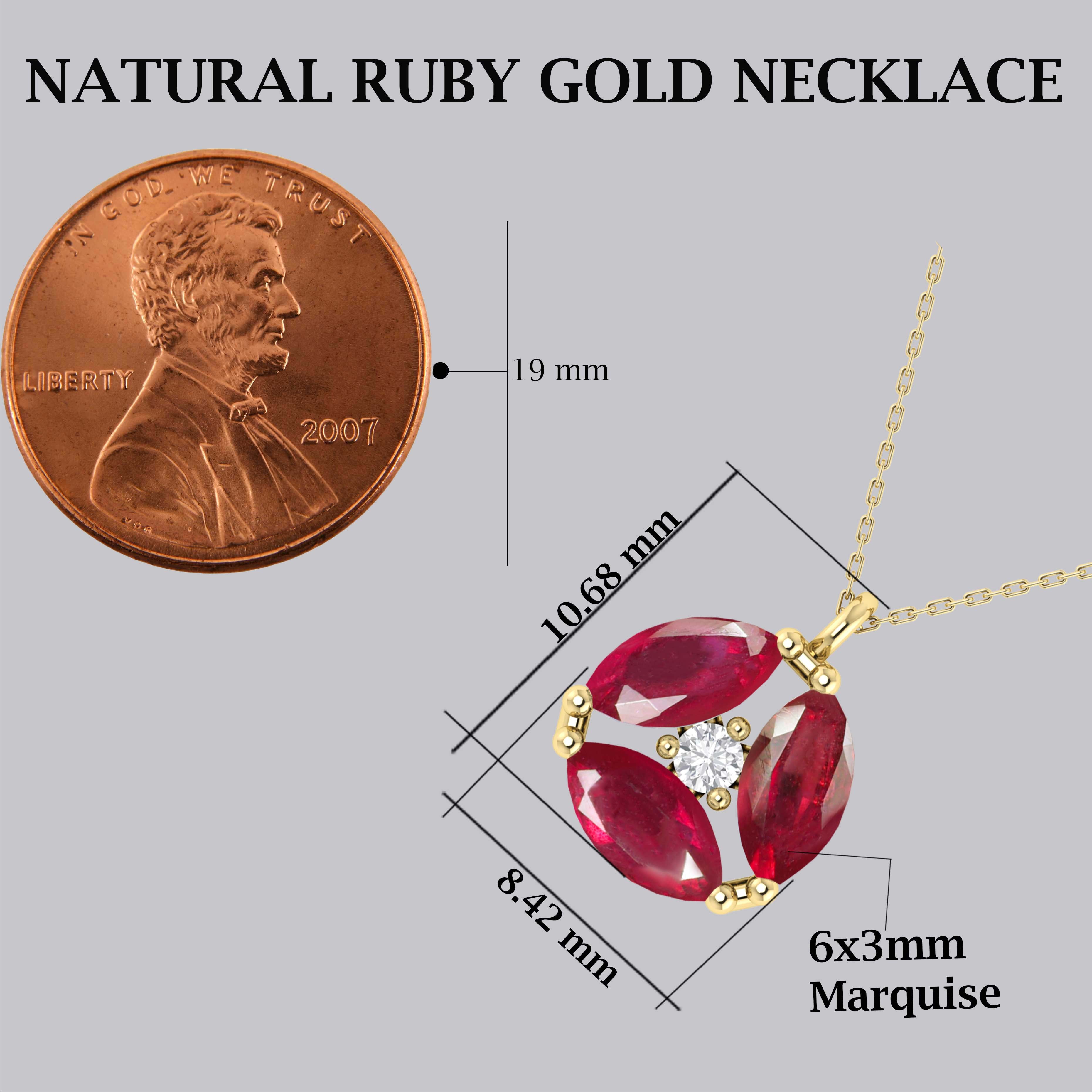 Authentic Red Ruby Three Stone Round Pendant Necklace for Women - Elegant Jewelry Gift for Anniversary, Birthday & Special Occasions