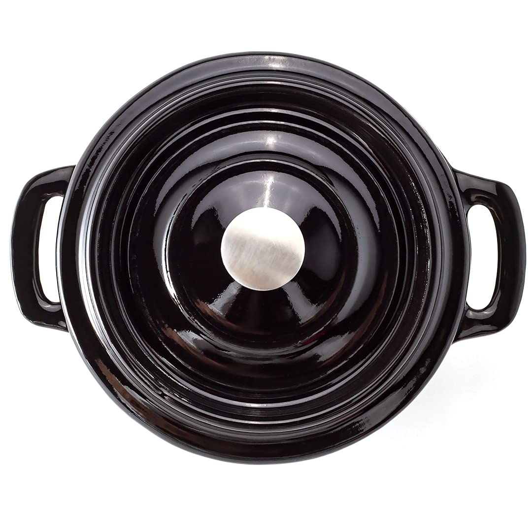 8 oz Mini Casserole Dish with Lid - Enameled Black Cast Iron Dutch Oven for Baking, Braising & Roasting | Perfect for Individual Servings, French Onion Soup & Crème Brûlée | Heavy-Duty Restaurantware Cocotte