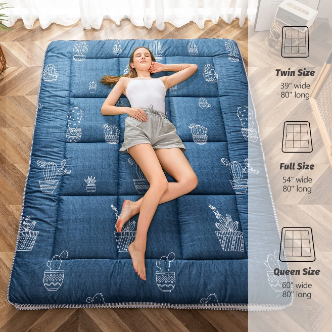 MAXYOYO Japanese Futon Mattress - Thick Padded Floor Mattress for Camping, Guest Bed & Couch | Portable Tatami Style Sleeping Mat for Indoor/Outdoor Use
