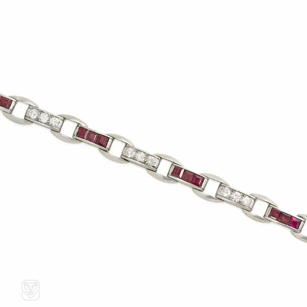 Vintage Art Deco Ruby and Diamond Bracelet by Cartier – Elegant Jewelry for Weddings, Parties & Special Occasions