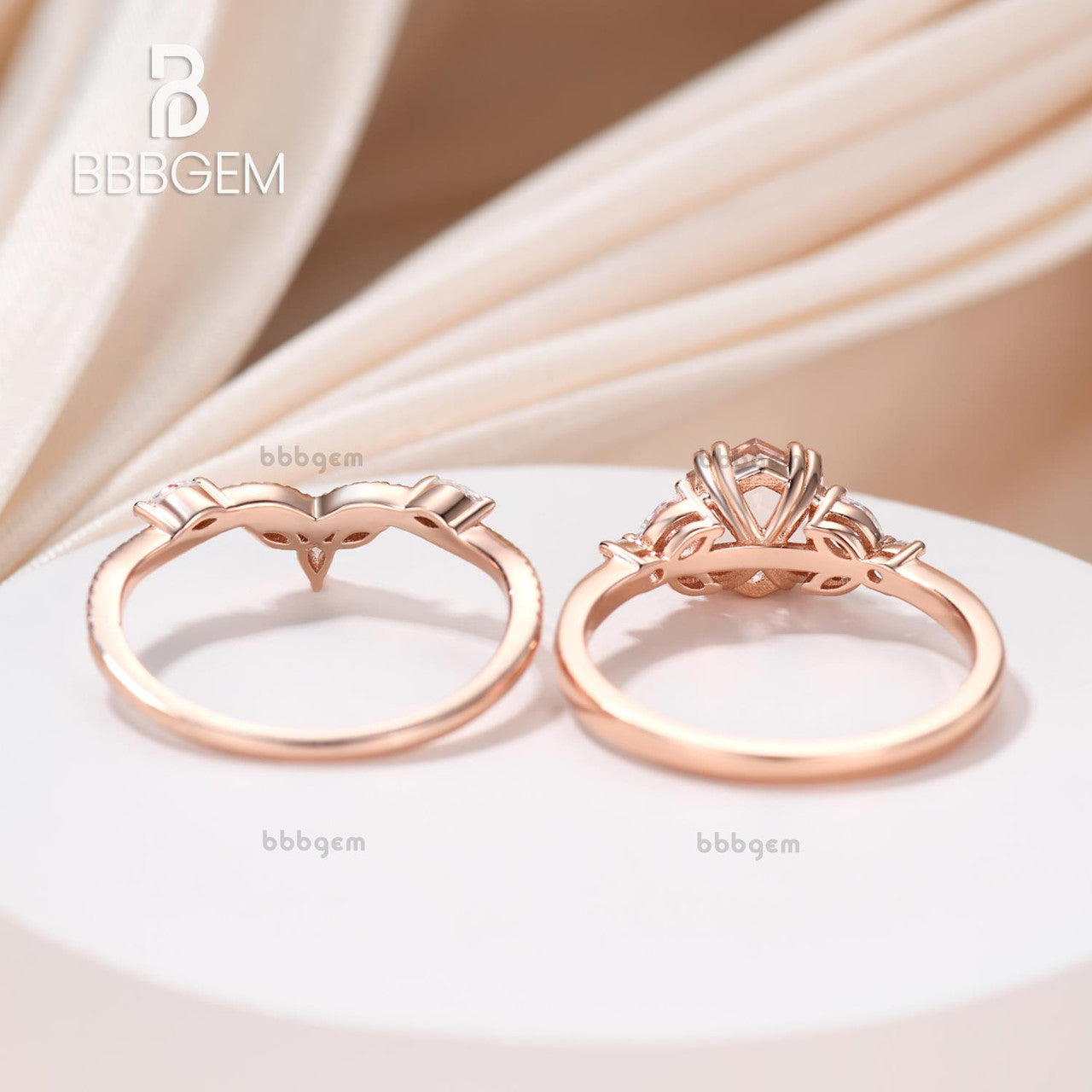1CT Hexagon Cut Natural Morganite Engagement Ring Set in Rose Gold - Perfect for Bridal, Wedding, Anniversary & Proposal Gifts
