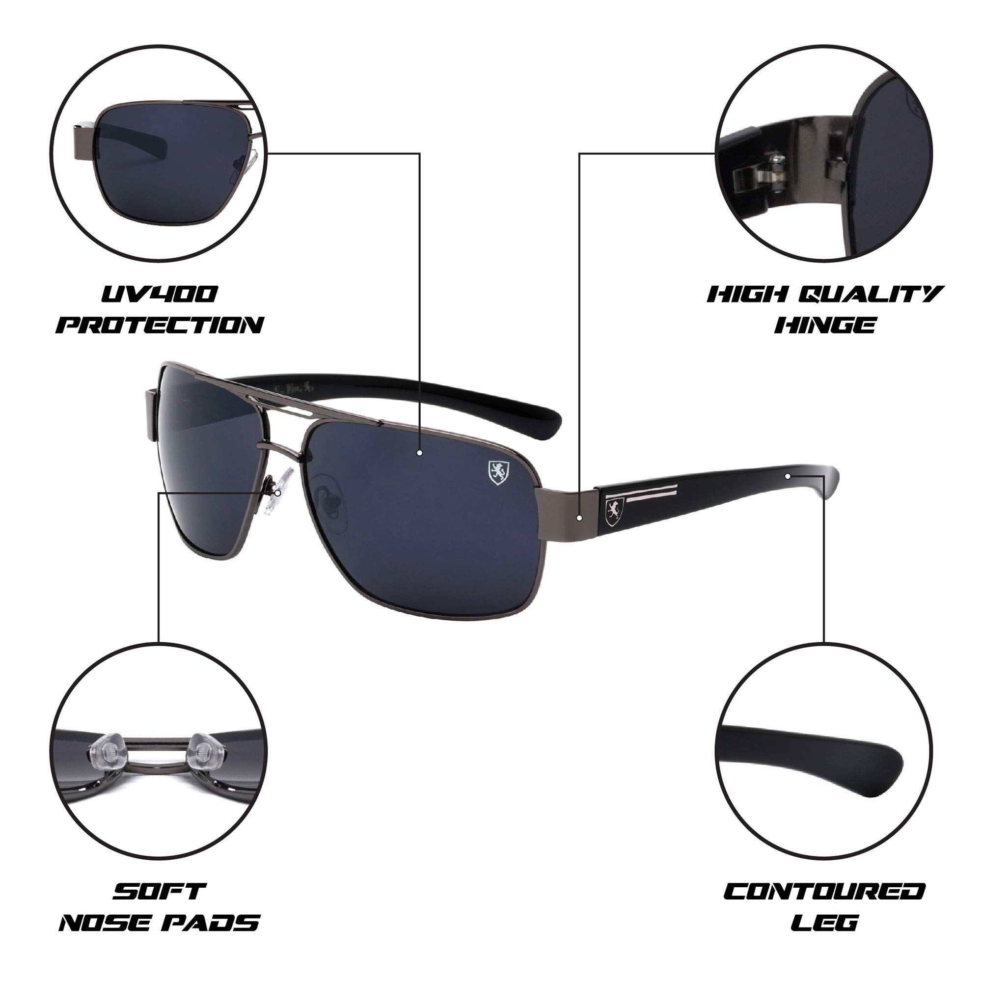 Classic Squared Aviator Sunglasses for Men & Women - Polarized Fishtail Design - UV Protection - Stylish Retro Shades for Driving, Beach, and Outdoor Activities