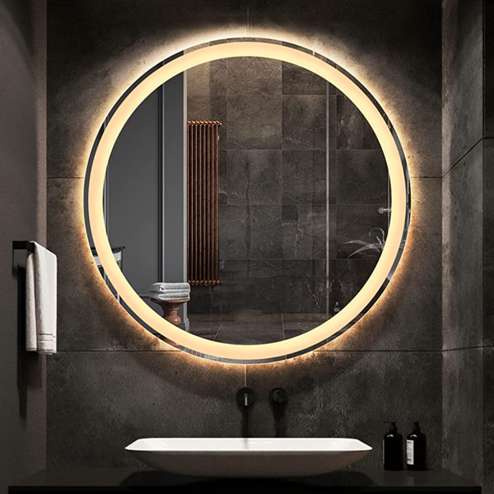 Illuminated LED Round Bathroom Mirror with Backlit - Wall Mounted Vanity Mirror with Adjustable Warm Lights, IP44 Waterproof Makeup Mirror (80cm Frameless) - Perfect for Modern Bathrooms, Dressing Rooms & Makeup Stations
