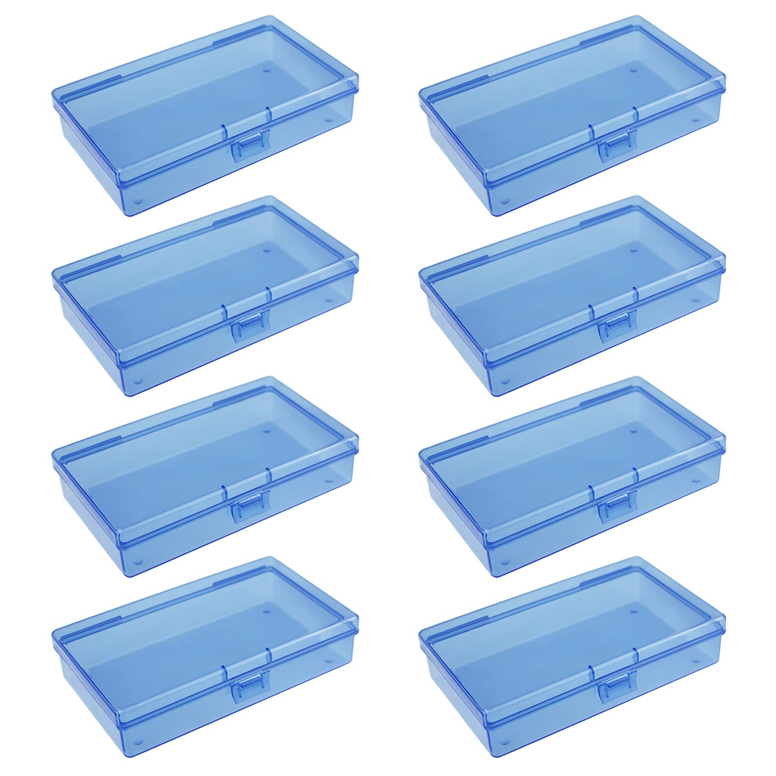 8-Piece Mini Plastic Storage Box Set with Hinged Lids - Small Organizer Containers for Crafts, Jewelry, Office & Home Organization (Blue, 5.3 x 3.1 x 1.2 Inches) - Perfect for Beads, Buttons, Pins & DIY Projects
